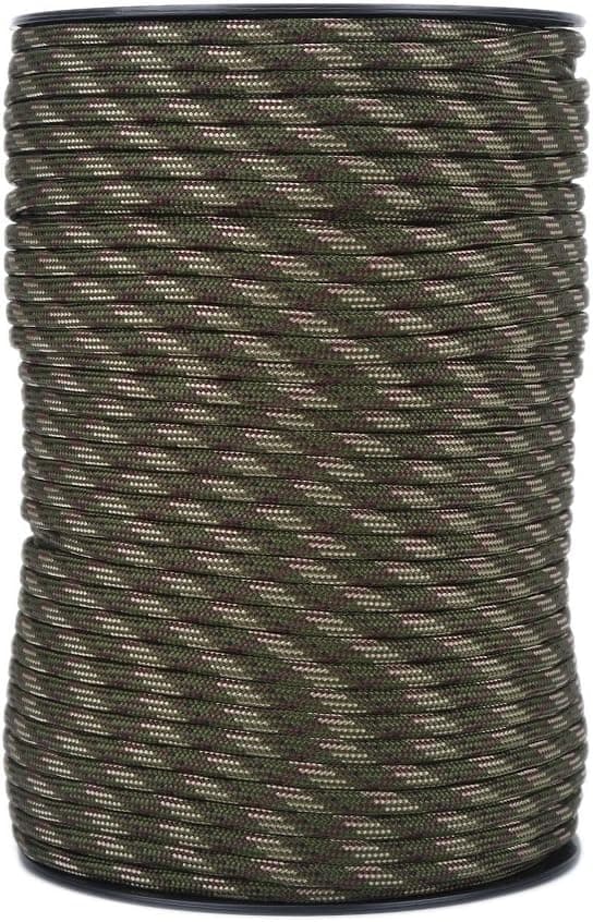 Dilwe Parachute Cord, 550 Reflective Multiple Colors 9 Strand Core 100m Paracord Ropes for Survival Camping Climbing(Jungle Camouflage)
