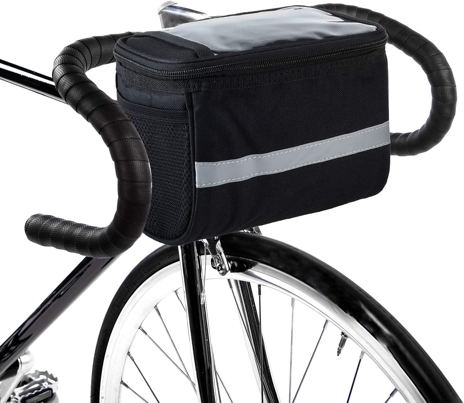 Amarine Made Bike Baskets Bag Handlebar Bag with Reflective Stripe with Mesh Pocket Bicycle Bag.