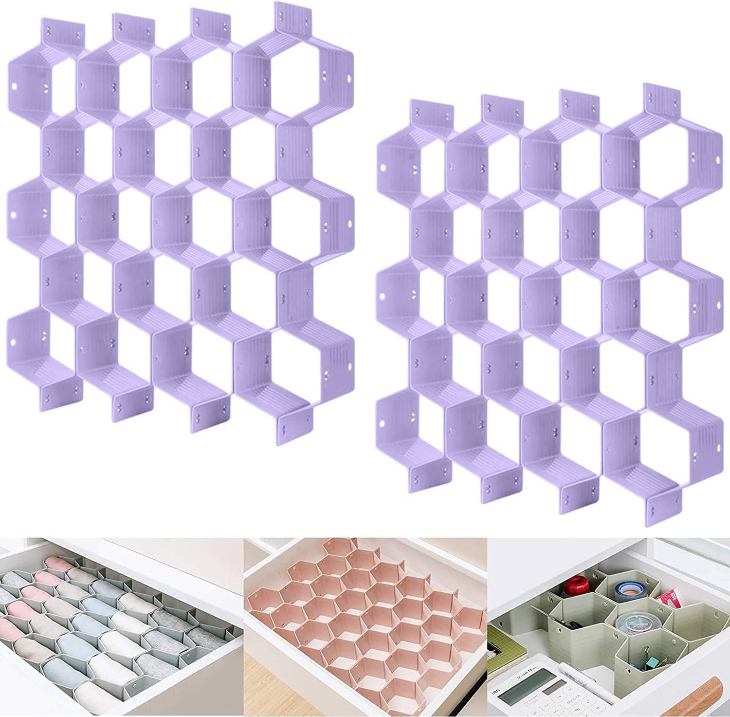 Kocuos Honeycomb Separator Adjustable Drawer Organizer Divider for Underwear Belt-Scarf Socks Organizer (Purple(2pcs))