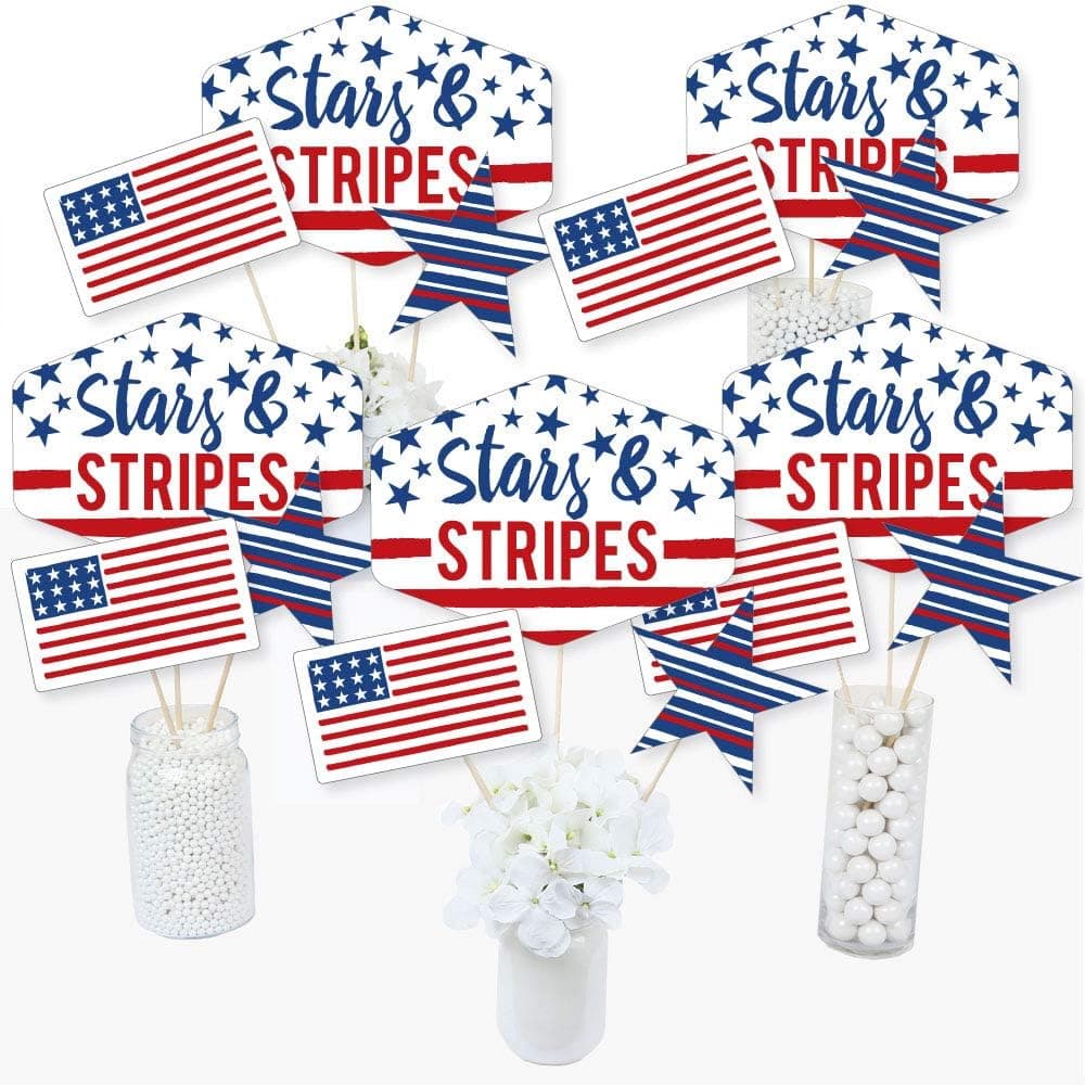 Big Dot of Happiness Stars and Stripes - Memorial Day, 4th of July and Labor Day USA Patriotic Centerpiece Sticks - Table Toppers - Set of 15