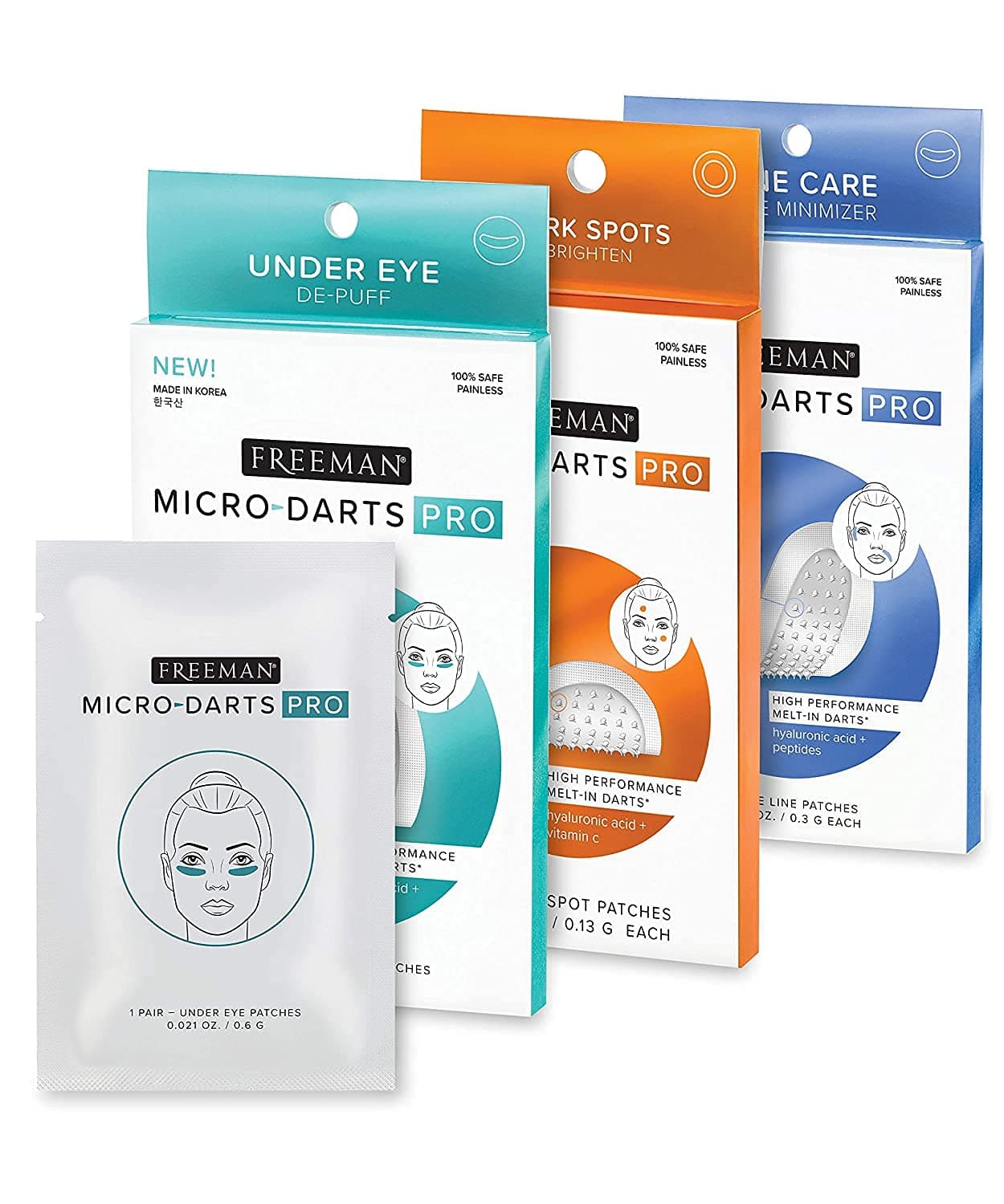 FREEMAN Micro-Darts Pro Skincare Variety Bundle, Undereye Patches For Dark Spot Remover & Face Wrinkle Patches, Hydrating & Brightening Skincare Product, Get Glowing Skin, 3 Count