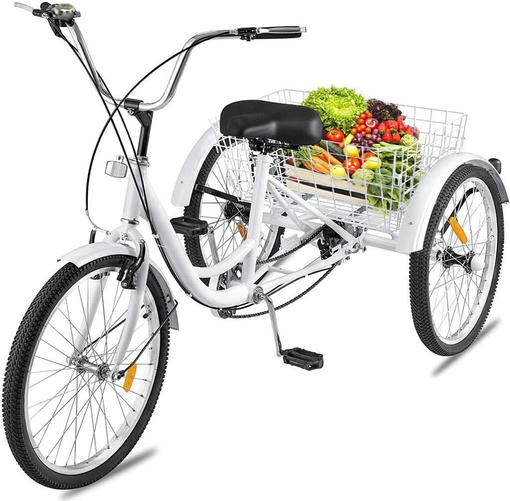Lomelomme Adult Tricycle Cruise Trike, 7 Speed Adult Trike Women's 24Inch 3 Wheel Bikes Bicycles with Large Basket for Recreation, Shopping, Picnics Exercise