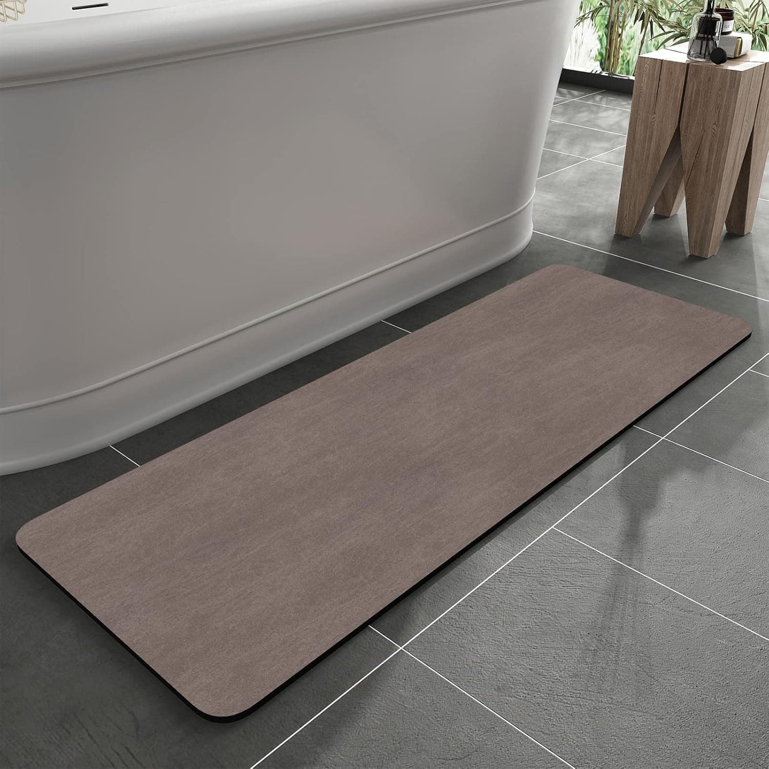 MontVoo -Bath Mat Rug-Rubber Non Slip Quick Dry Super Absorbent Thin Bathroom Rugs Fit Under Door-Washable Bathroom Floor Mats-Shower Rug for in Front of Bathtub,Shower Room,Sink (24"x48", Brown)