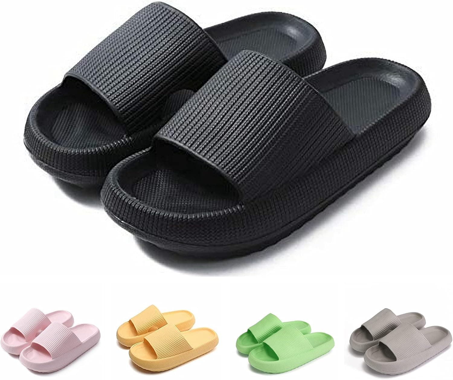 ROSYCLO Pillow Slippers, Non-Slip Quick Drying Massage Bathroom Soft Thick Sole Sandals, Home Soled for Women and Men Indoor & Outdoor Slippers