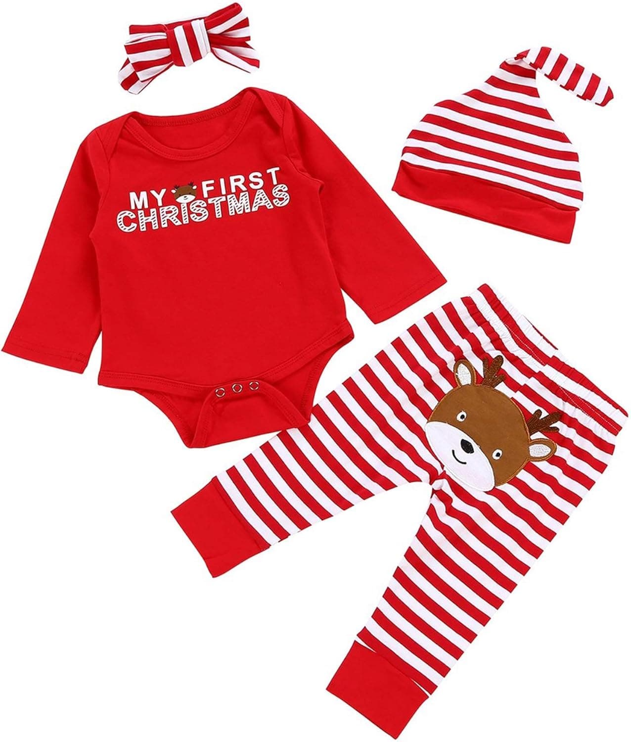Baby Girl Christmas Outfit Baby Girl Long Sleeve Rompers Striped Pant Sets My First Christmas Baby Girl Outfit