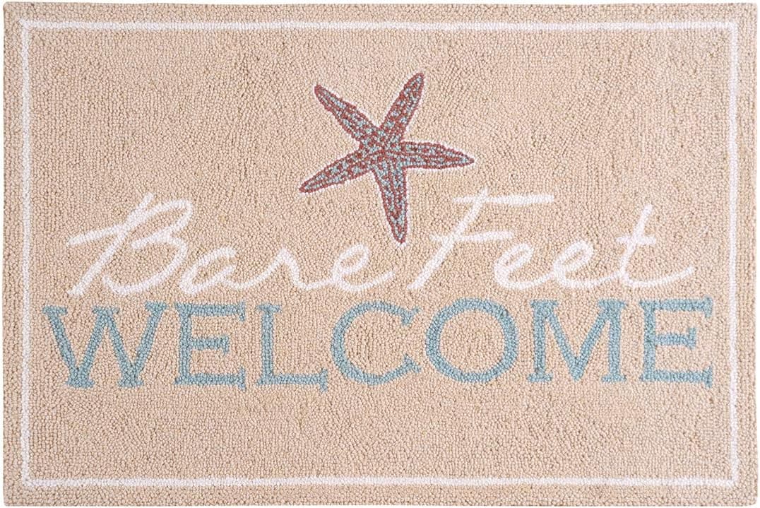 C&F Home Bare Feet Welcome Coastal Hooked Rug, 2' x 3' , Tan