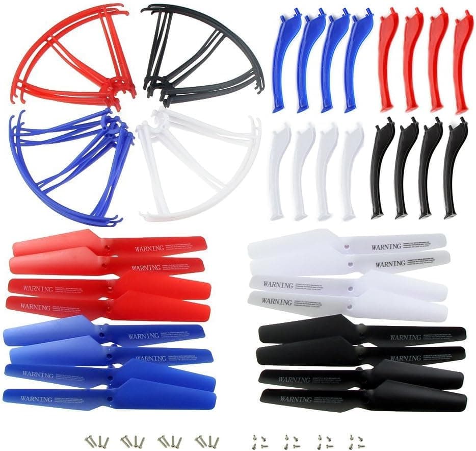 Coolplay 4 Colors Main Blade Propellers & Protectors Frame & Landing Skid Included Mounting Screws for Syma X5SC X5SW RC Quadcopter