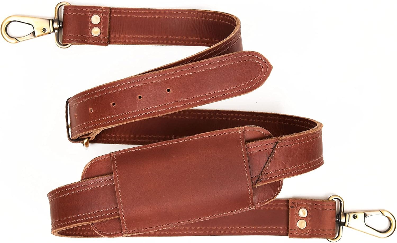 Leather Bag Strap Replacement Adjustable Shoulder Strap Brown Black For Messenger, Laptop, Camera, Travel Bags Fit for all with Metal Swivel Hooks (Brown 2, Full Leather)