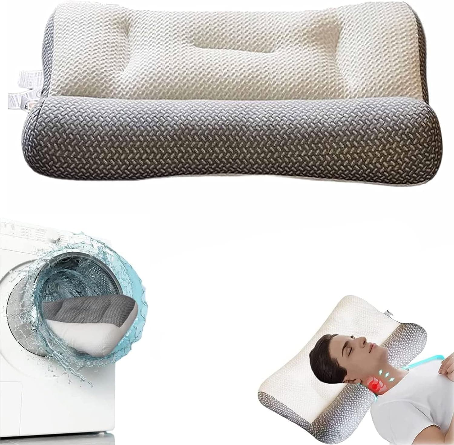 Super Ergonomic Pillow, Homezo Ergonomic Pillow, Adjustable Ergonomic Contour Orthopedic Bed Pillow (Cylindrical Gray, 18.9/29inch)
