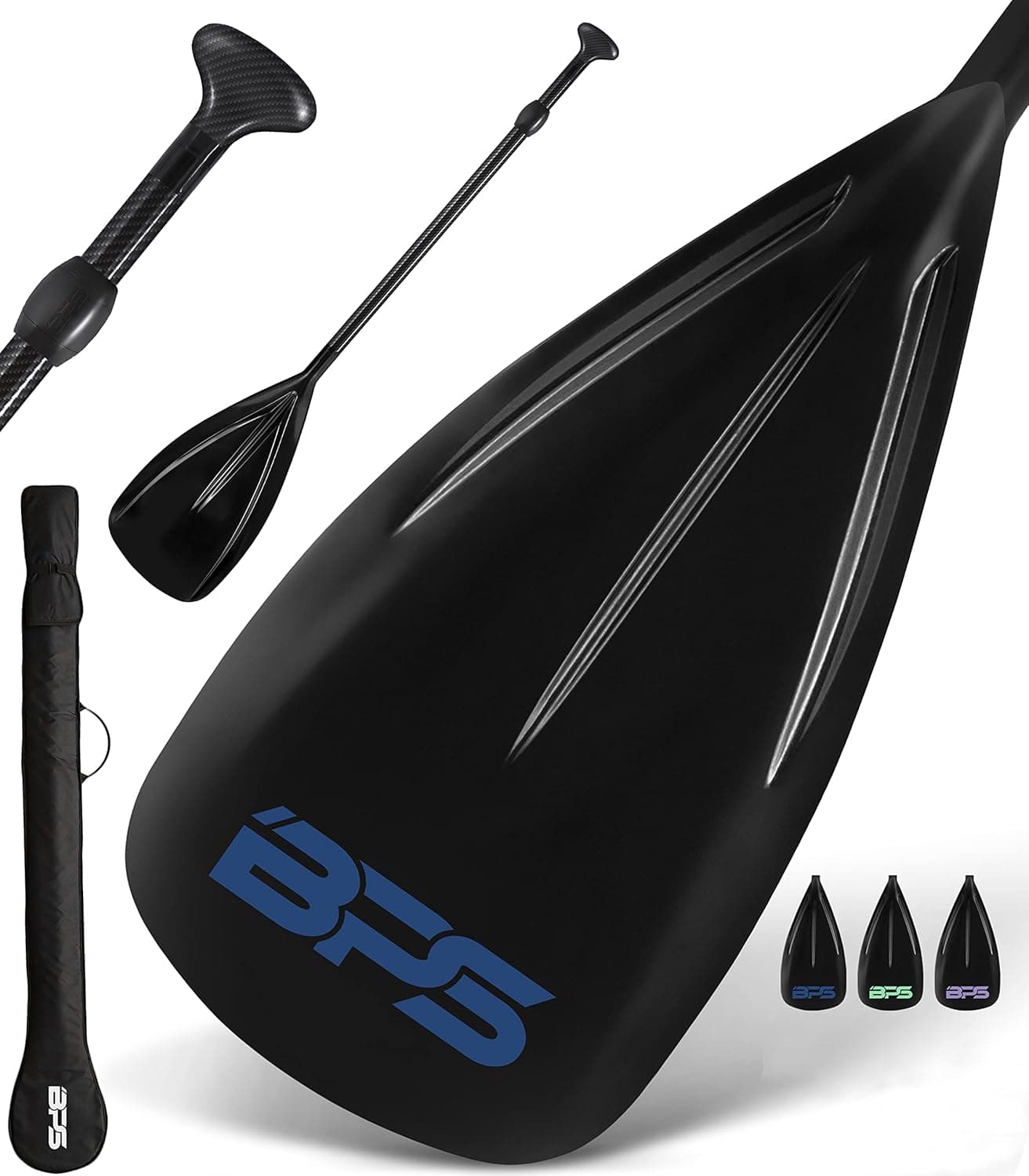 BPS New Zealand Adjustable 2-Piece SUP/Stand Up Paddleboard Paddle - Carbon Fiber or Fiberglass - Comes with Carrying Bag - Available in Many Accent Colors