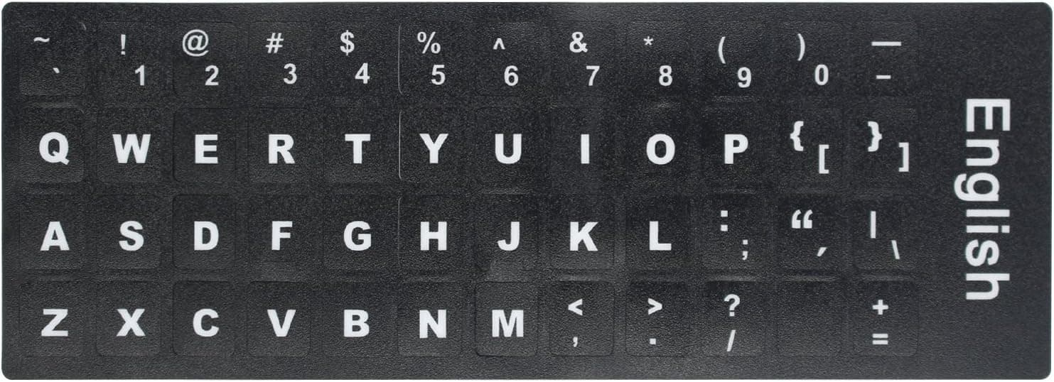 [2PCS Pack] HRH English Keyboard Stickers,PC Keyboard Stickers Black Background with White Lettering for Computer