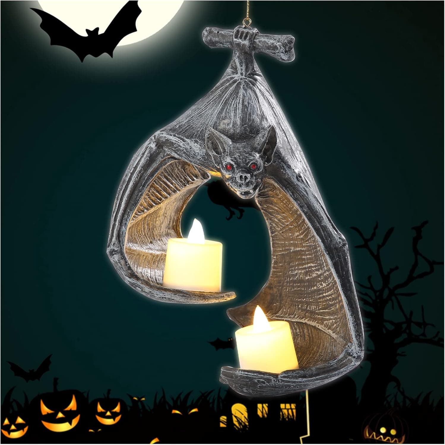 Baizongyang Bat Wall Tealight Holder,Gothic Bat Wall Sconce Candle Holder with Candles,Halloween Candlestick Hanging Decoration for Home Garden Party