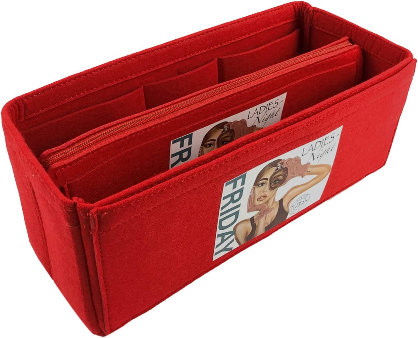 NGZD.HM Purse Organizer Insert for Handbags, Felt Bag Organizer with Zipper, Handbag & Tote Shaper, For Speedy Neverfull Tote, Bag in Bag with Unique Fashion Pattern Printing, 5 Sizes(Red,SM)