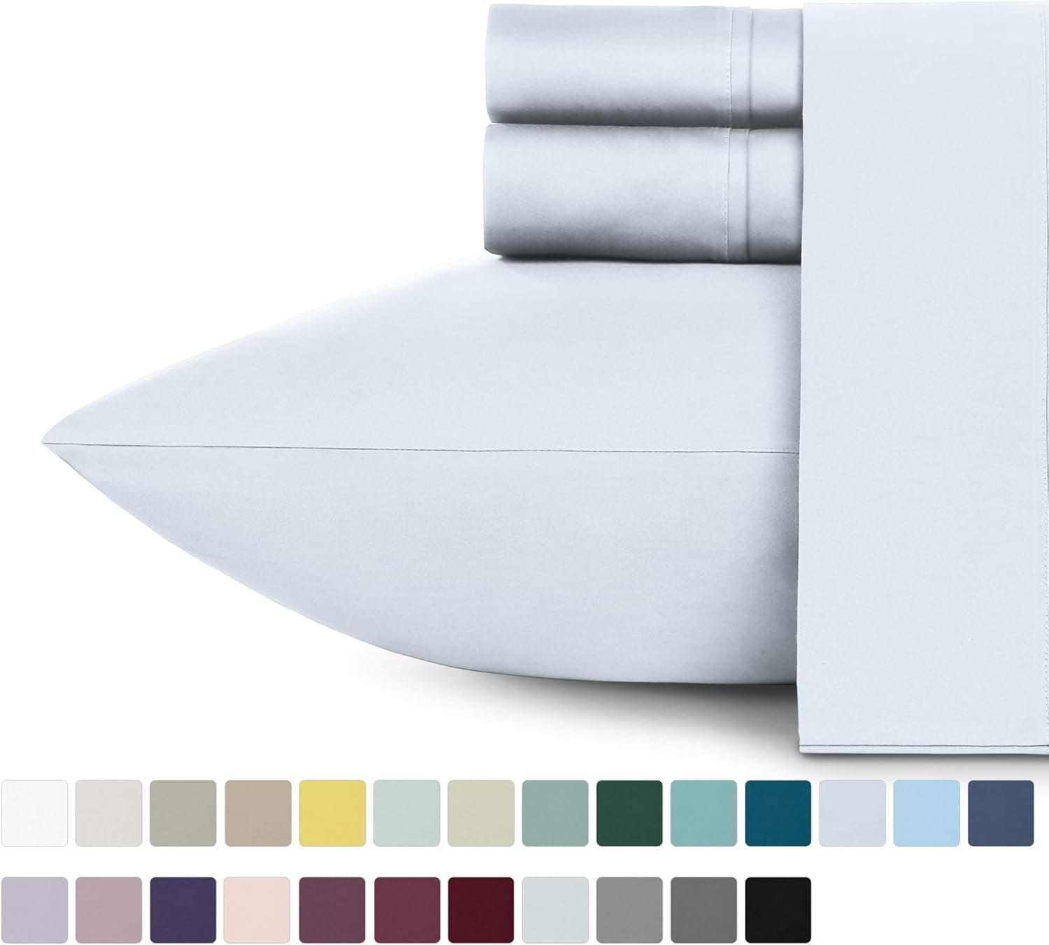 Ballad Blue Sheets Queen Size - 400 Thread Count Long Staple Cotton, Sateen Weave Comfortable 4 Piece Set, Elasticized Deep Pocket Fits Low Profile Foam and Tall Mattresses
