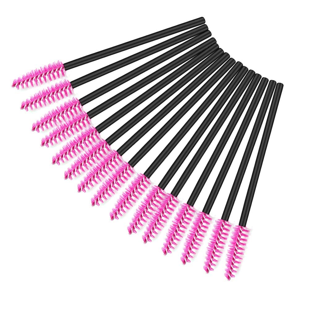 100 Pieces Disposable Eyelash Brushes, Eyelash Applicator Mascara Brushes, Wands Applicator Eyebrow Brush, Eyelash Extension Supplies (Black Rod Rose Red)