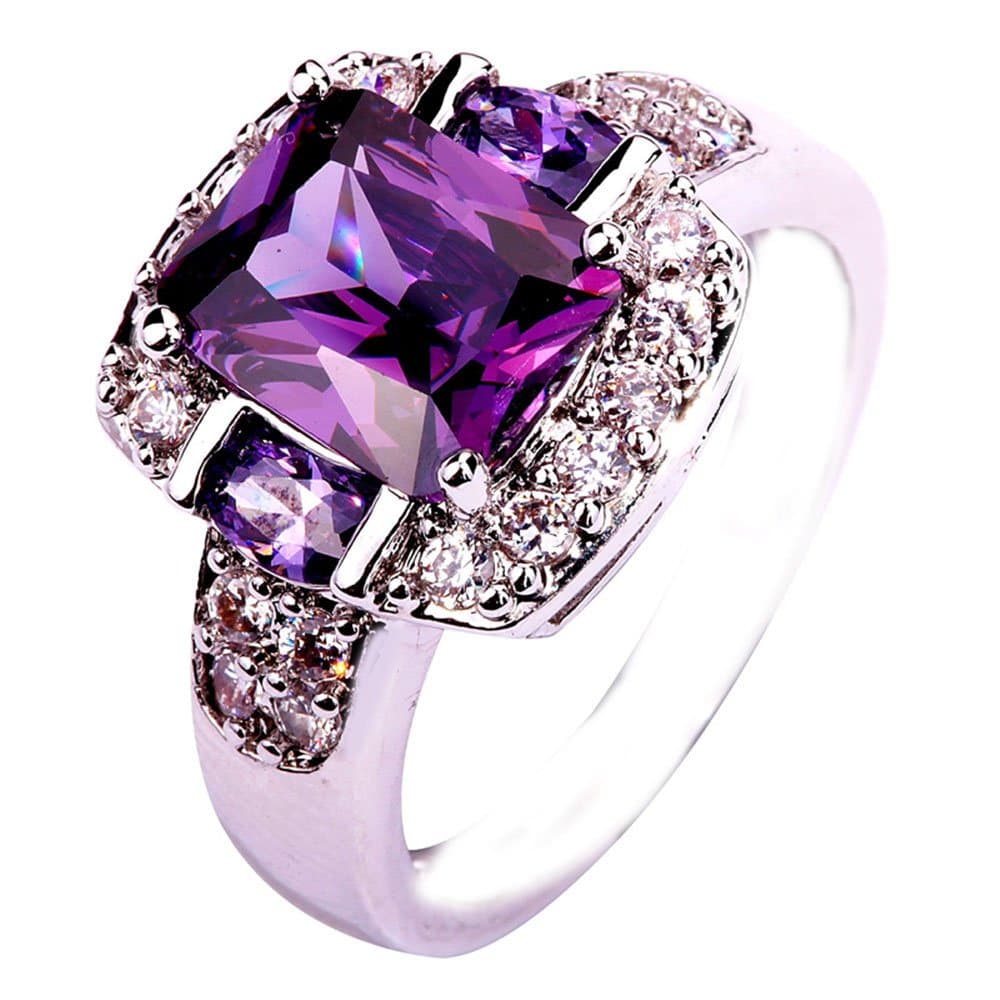 Empsoul 925 Sterling Silver Natural Chic Filled Amethyst & White CZ Halo Proposal Engagement Ring