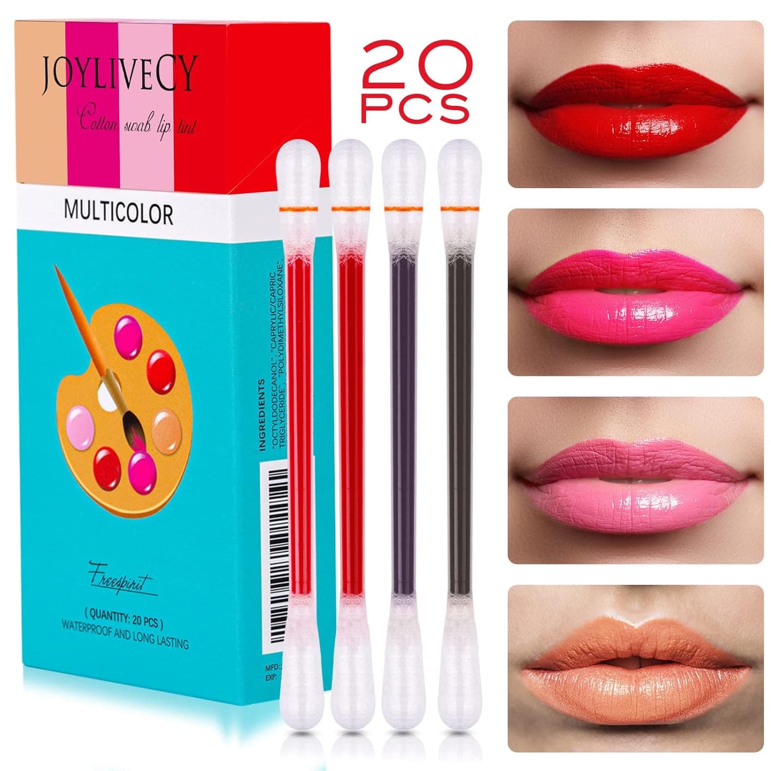 joyliveCY 20Pcs Tattoo Lipstick Cotton Swab,Waterproof and Long Lasting Tattoo Lipstick Cotton Swab Lip Tint,Liquid Non-Stick Easily Carrying Lip Gloss