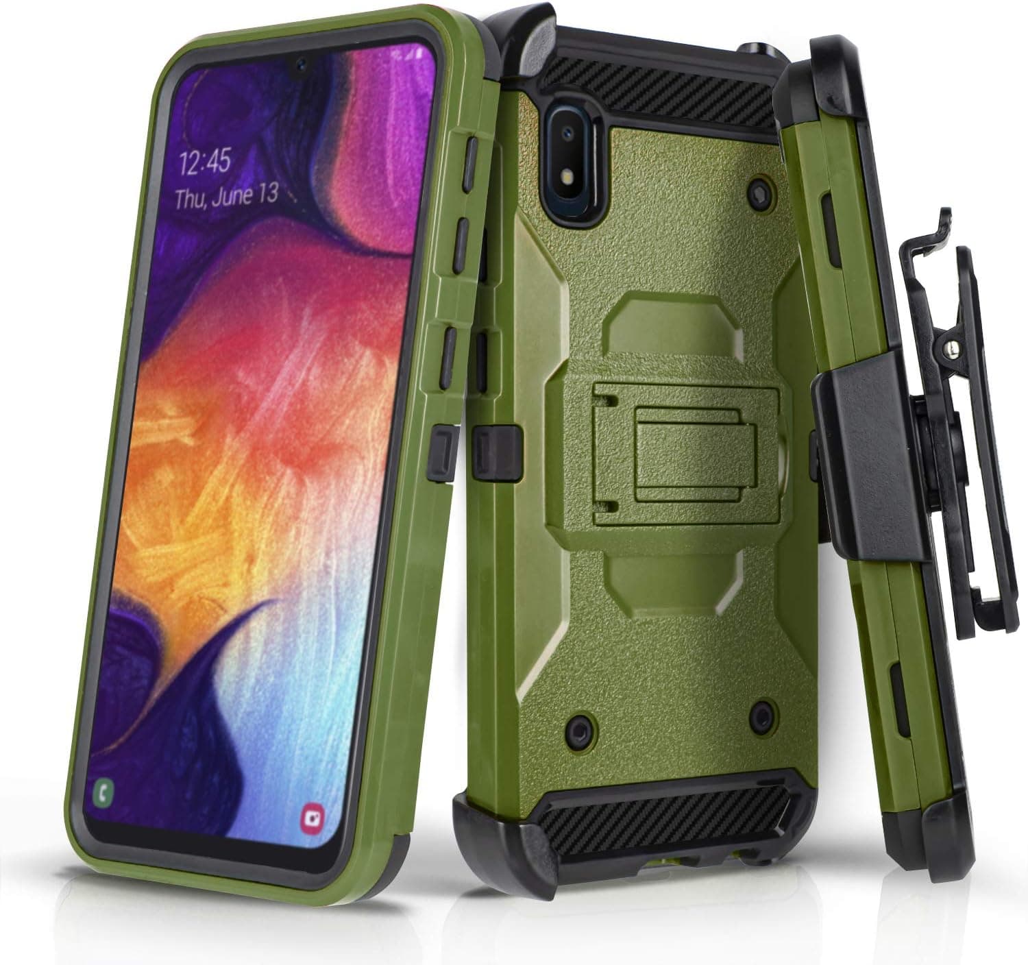 CasemartUSA Phone Case for [Samsung Galaxy A10E (AT&T, Metro)], [Tank Series][Army Green] Shockproof Impact Resistant Cover with Kickstand & Swivel Belt Clip Holster for Samsung Galaxy A10E