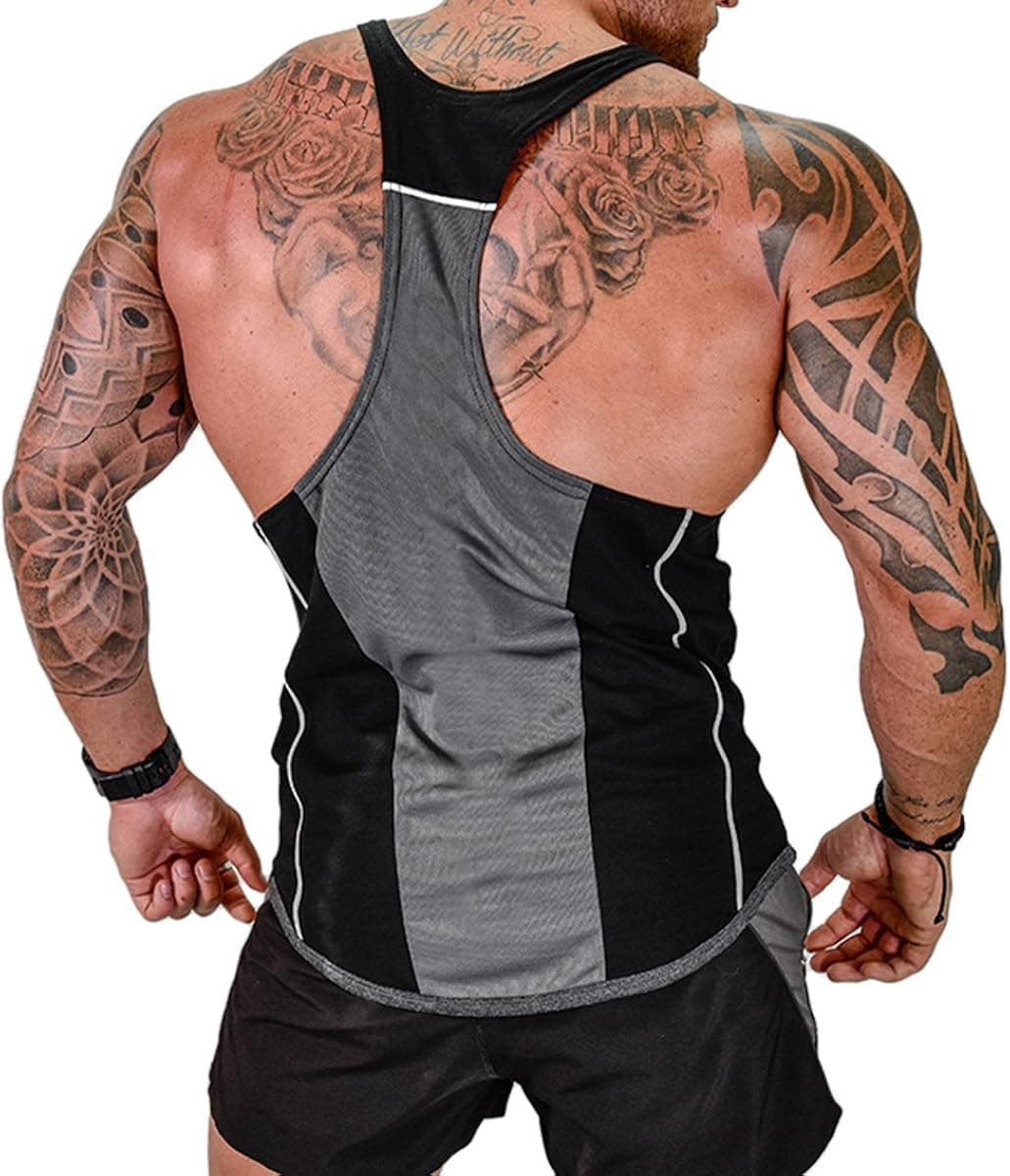 ICOOLTECH Men's Fitness Gym Muscle Cut Stringer Bodybuilding Workout Sleeveless Tank Top Shirts
