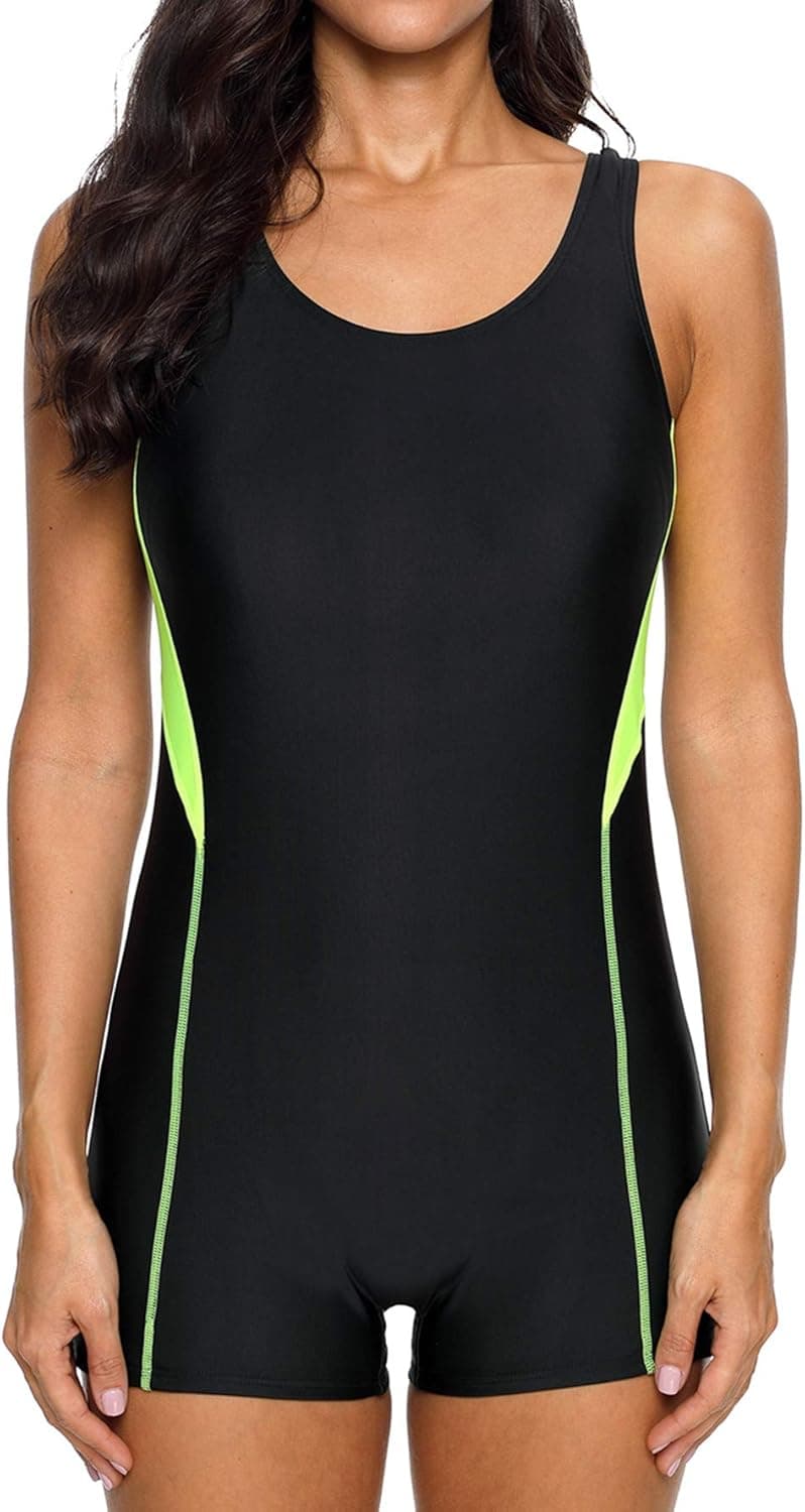 V FOR CITY Women's Boyleg Sports Swimwear One Piece Swimsuits Athletic Boy Short Swimsuit