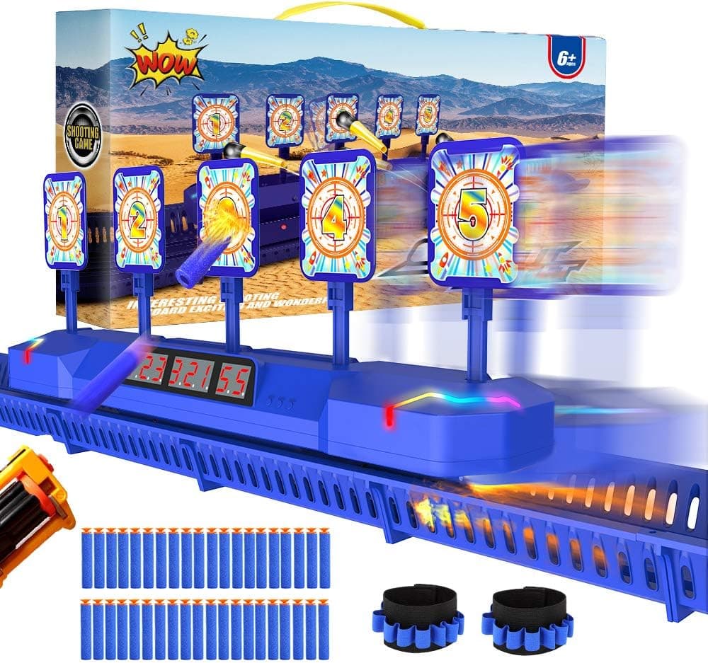Fibevon Target for Nerf Guns, Electric Scoring Auto Reset Shooting Digital Running Targets, Moving Target for Nerf, Ideal Gift Toy for Kids, Teens, Boys & Girls Aged 5 6 7 8 9 10 11 12 13