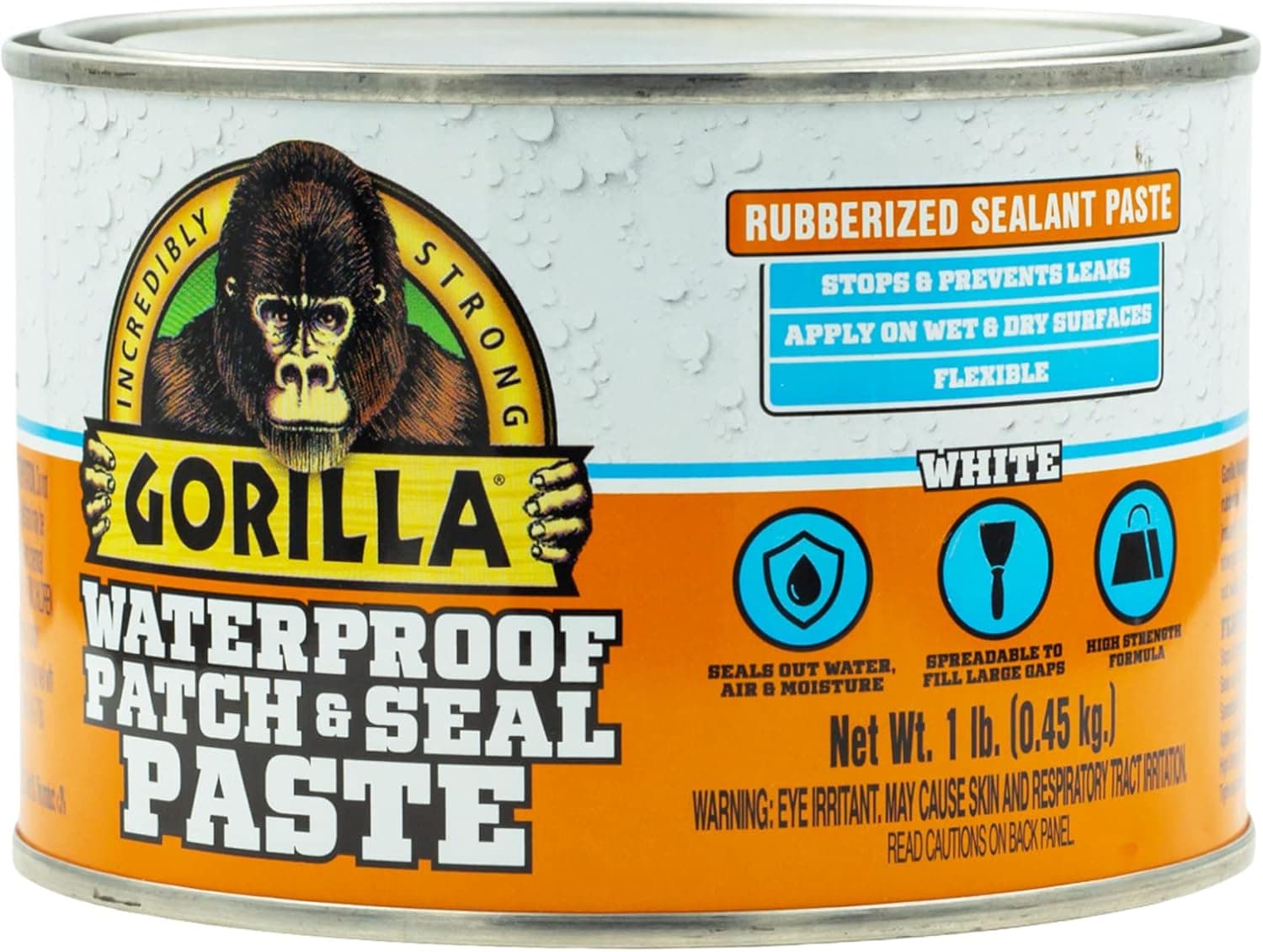 Gorilla Waterproof Patch & Seal Rubberized Sealant Paste, White, 1 Pound Can (Pack of 1)