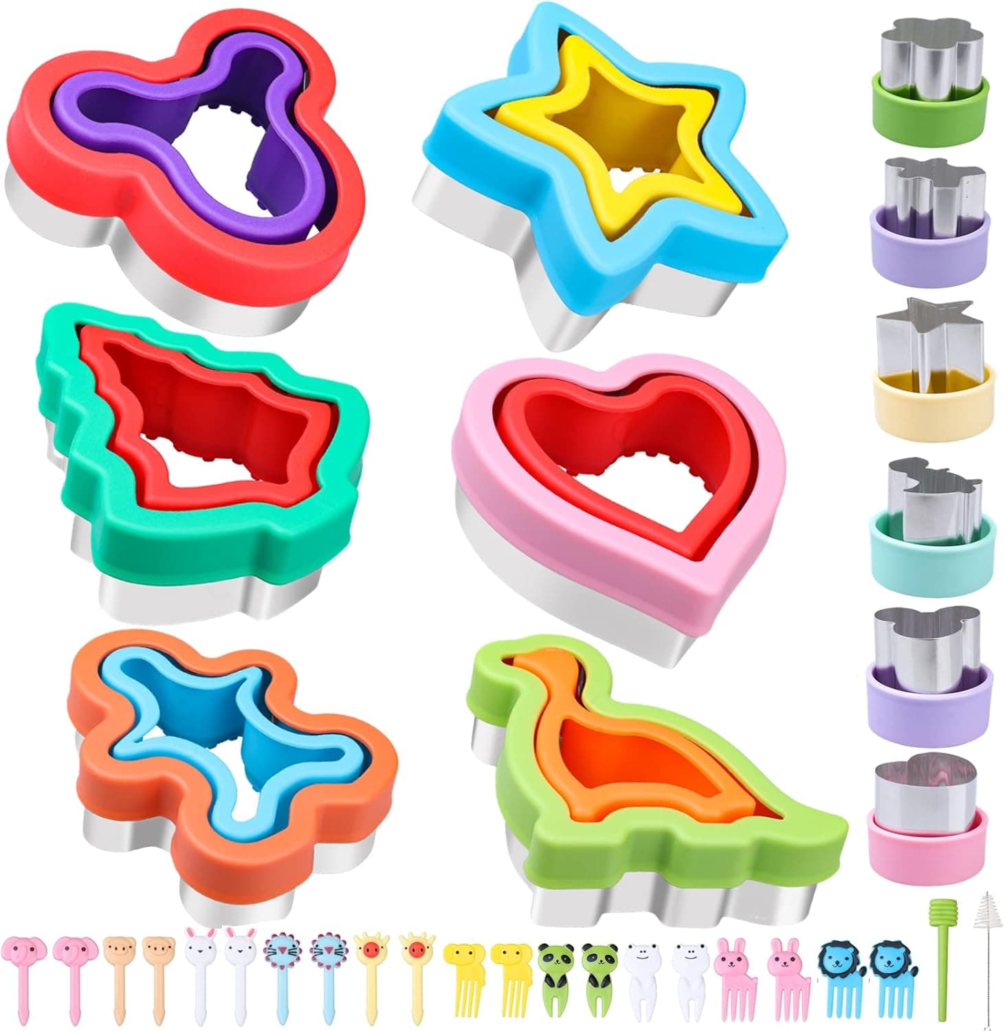 Sandwich Cutter and Sealer Set, 34Pcs Bread Sandwich Decruster Maker Vegetable Fruit Cookie Cutters for Kids Bento Lunch Box DIY Cookie Stamps Mold Heart Mickey Dinosaur christmas tree Shapes Cutters