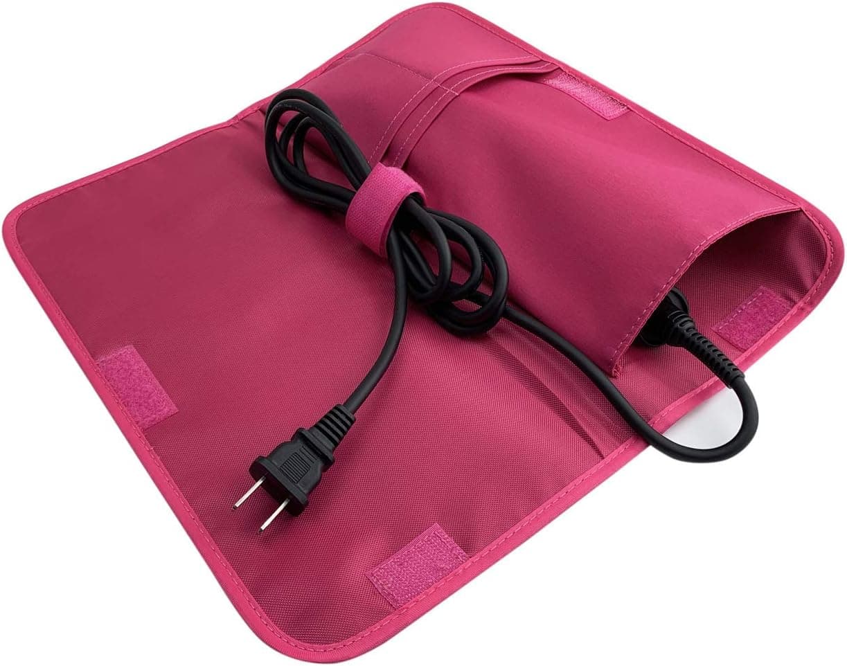 Hairizone Flat Iron Cover Thermal Pouch and Cable Holder for Hair Straightener, Curling Iron Case, Convenient Beauty Product Storage Bag for Travel, Pink
