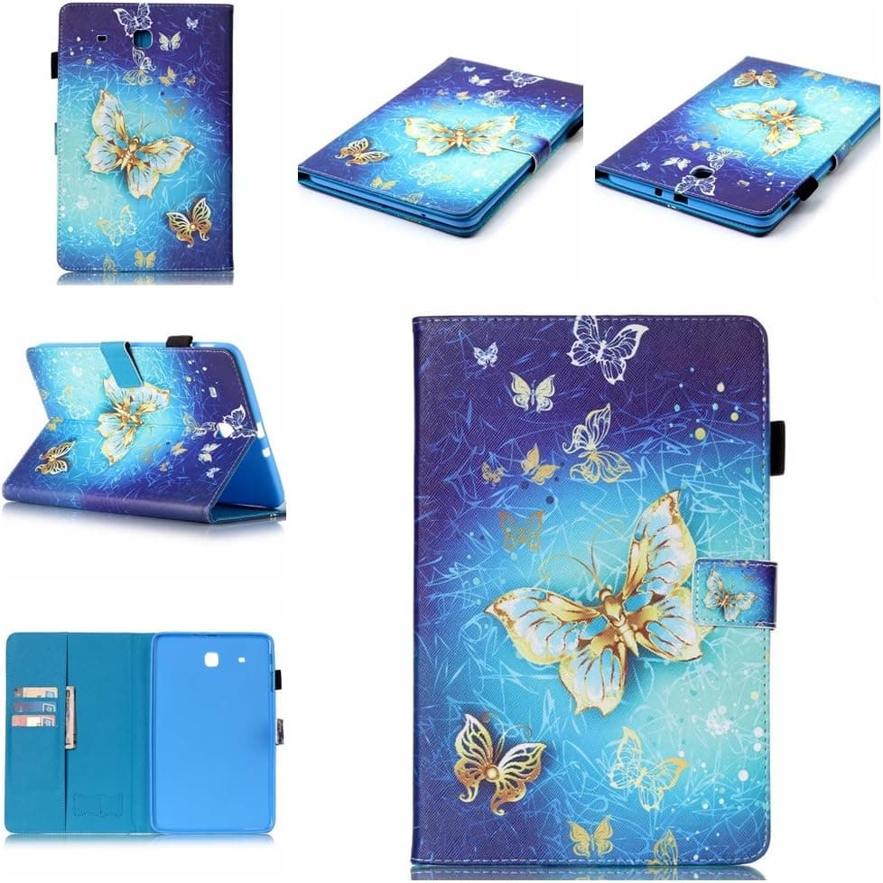 Galaxy Tab E 9.6 Case,[360 Protection]Cute Butterfly Slim Folio PU Leather Wallet Stand Shockproof Cover with [Kickstand]Card Slots for Samsung Galaxy Tab E 9.6-Inch (SM-T560/T561/T565/T567V/T560NU)