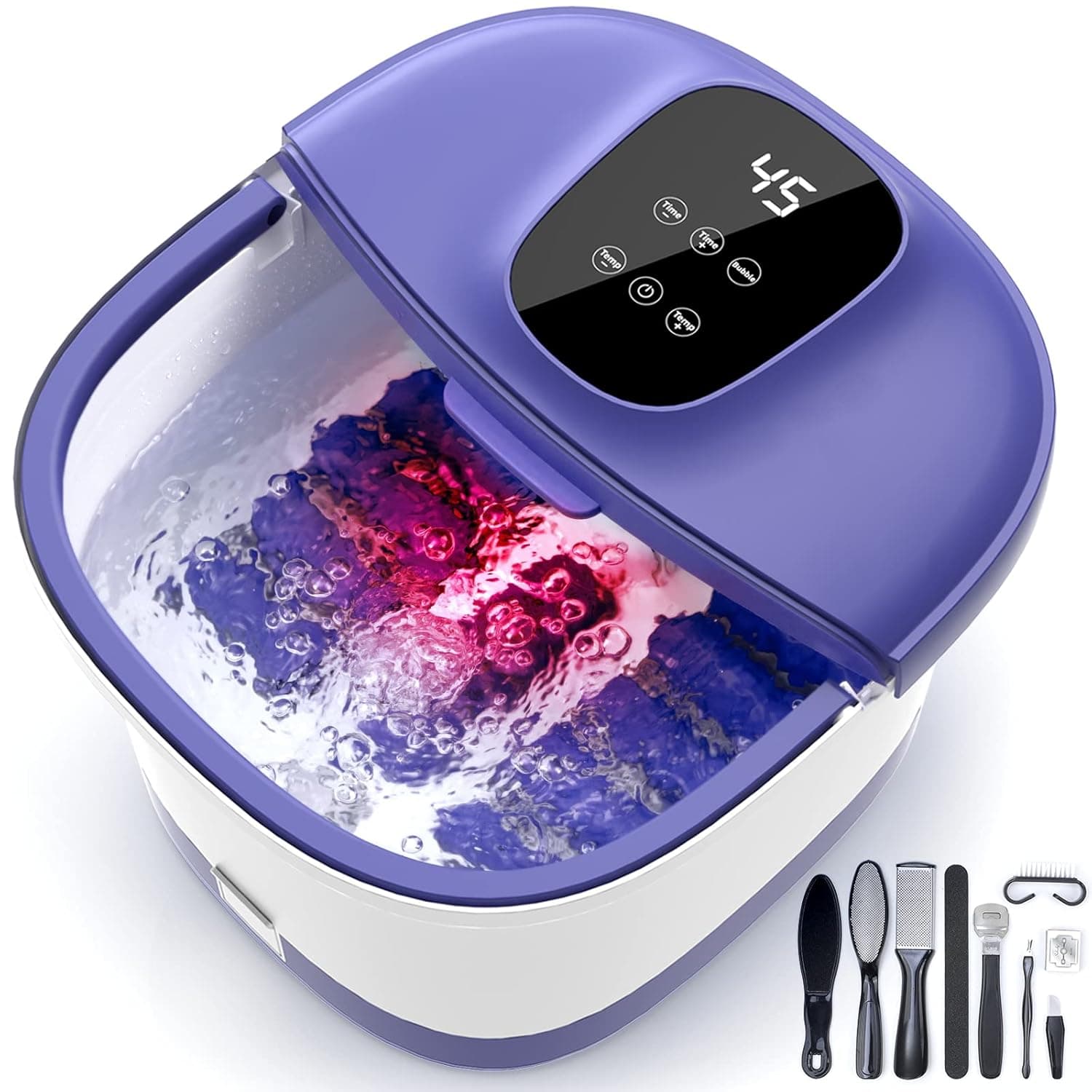 Foot Spa Bath Massager, Pedicure Foot Spa with Heat Bubble and Massage, Intelligent Temp Control & Timer, 10 Detachable Rollers Foot Soaker Tub for Deep Massage, Relax Tired Feet -10 in 1 Pedicure kit