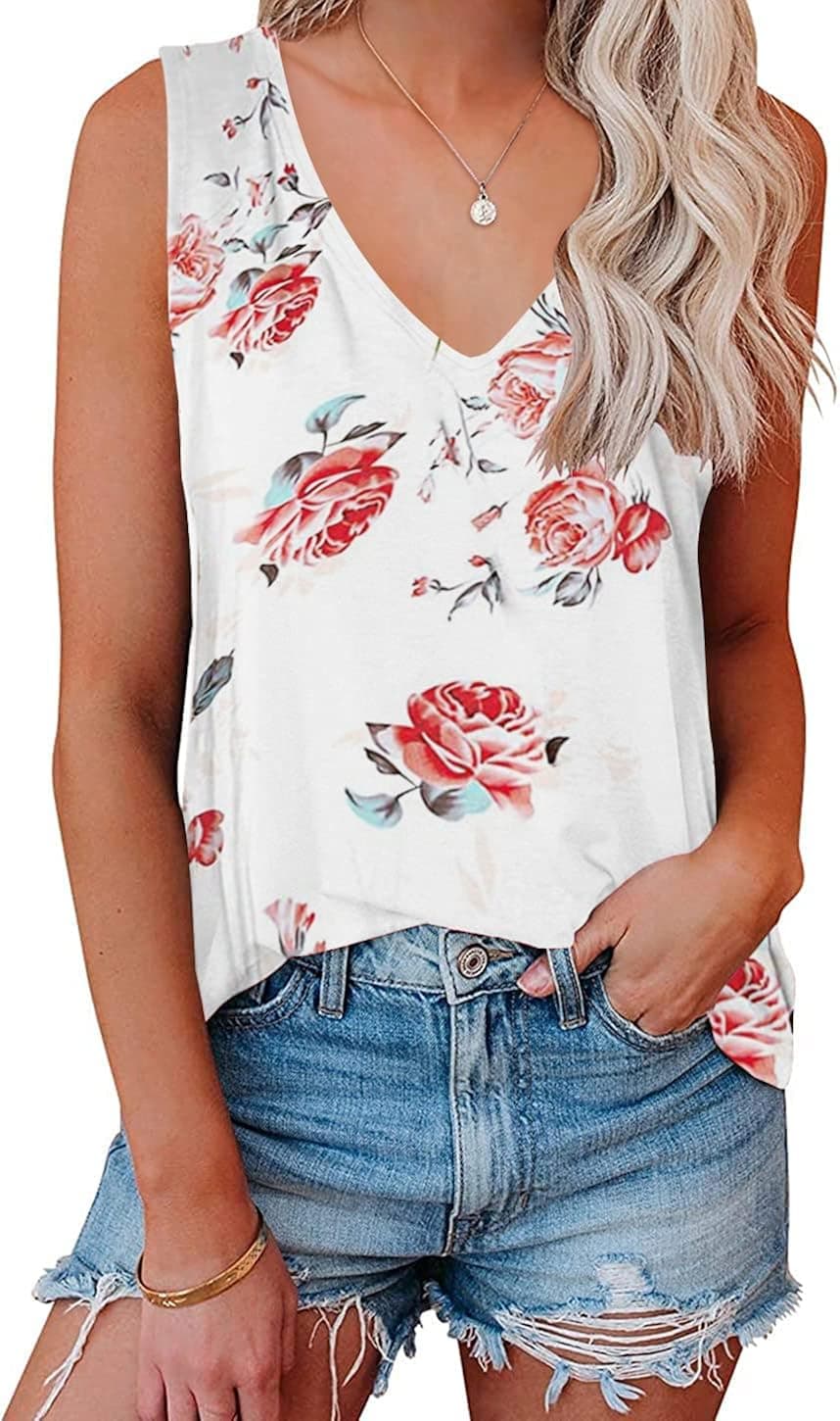 LaLaLa Womens V Neck Casual Tank Tops Loose Fit Sleeveless Summer Tops Shirts Blouses