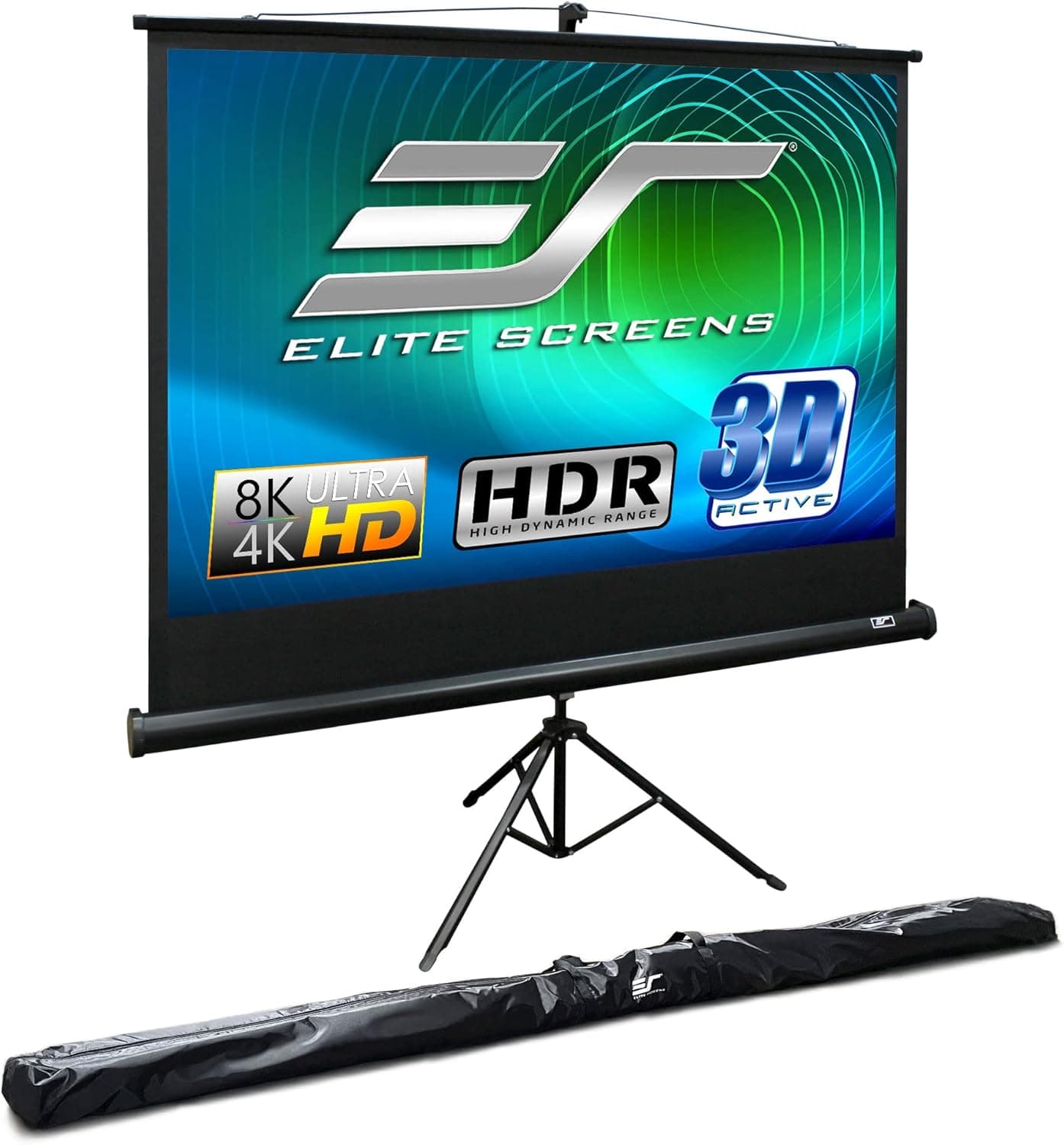 Elite Screens Tripod Series, 113-INCH 1:1, 16:9, 4:3 Adjustable Multi Aspect Ratio Portable Indoor Outdoor Projector Screen, 8K / 4K Ultra HD 3D Ready, US Based Company 2-YEAR WARRANTY, T113UWS1, black
