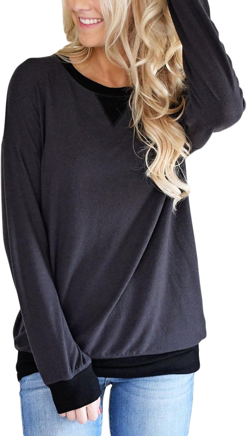 Dearlovers Womens Casual Long Sleeve Color Block Pullover Sweatshirt Blouse Tops Plus Size X-Large Size Grey