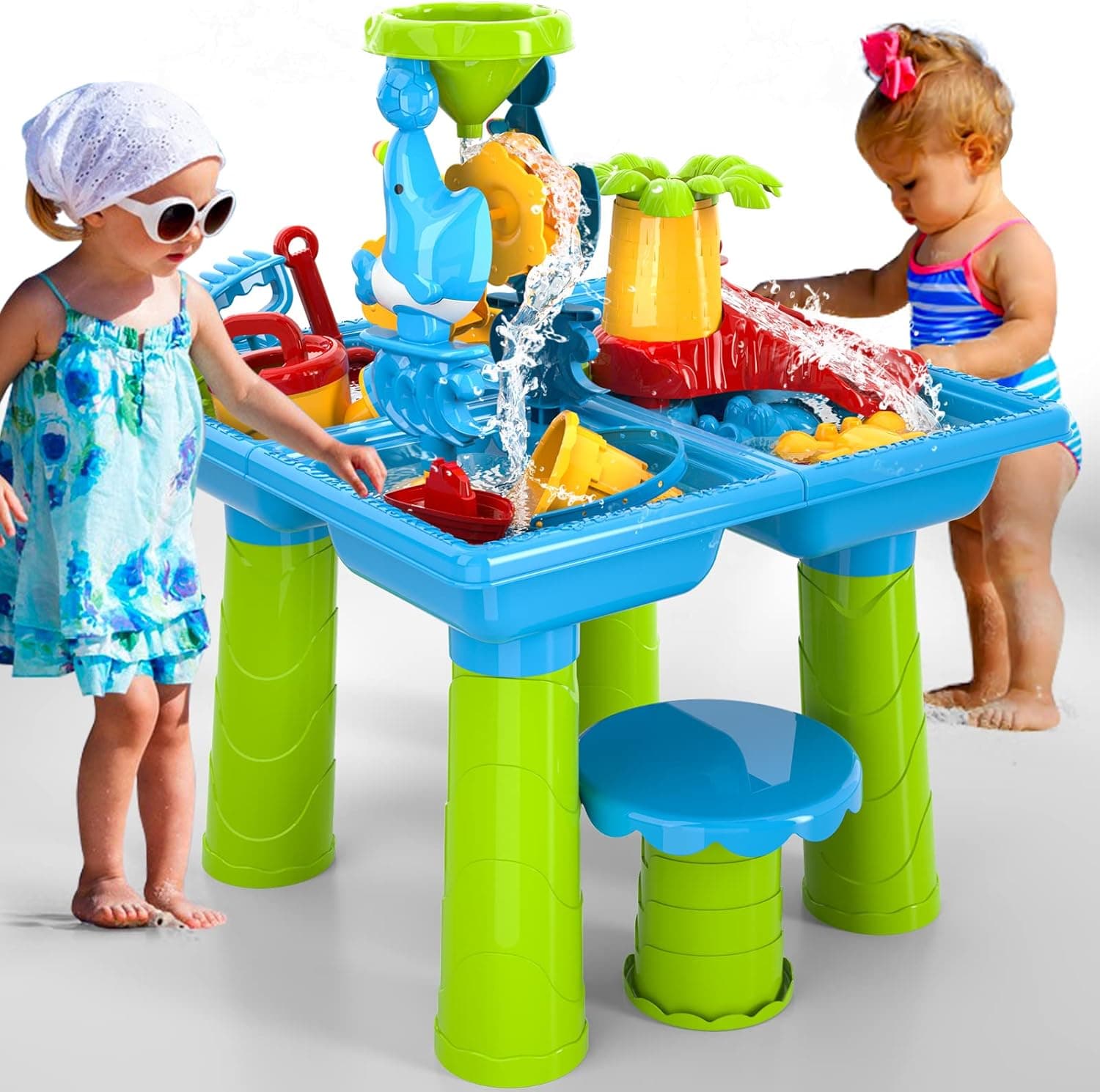 Bennol Kids Sand and Water Table for Toddlers, 4 in 1 Outdoor Sand Water Play Table Beach Toys for Toddlers Kids Boys Girls, Water Outdoor Activity Summer Toys Play Table for Toddlers Age 1-3 3-5