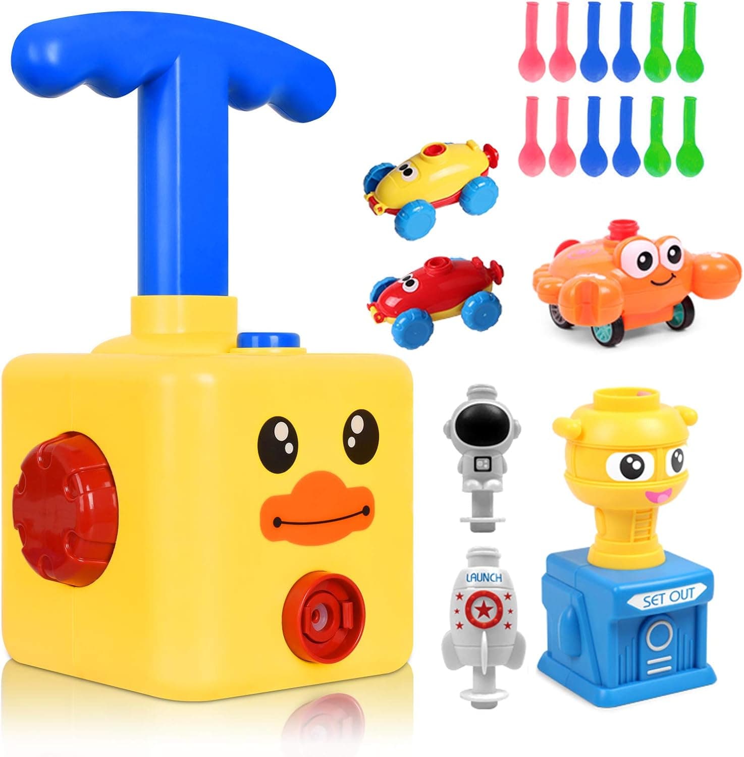 Balloon Powered Cars Balloon Launcher Car Set Kids Toy ,Balloon Pump Car Aerodynamic Cars Racers Party Supplies Preschool Educational Science Stem Toys Yellowduck 3 Cars and 1 Transmitter