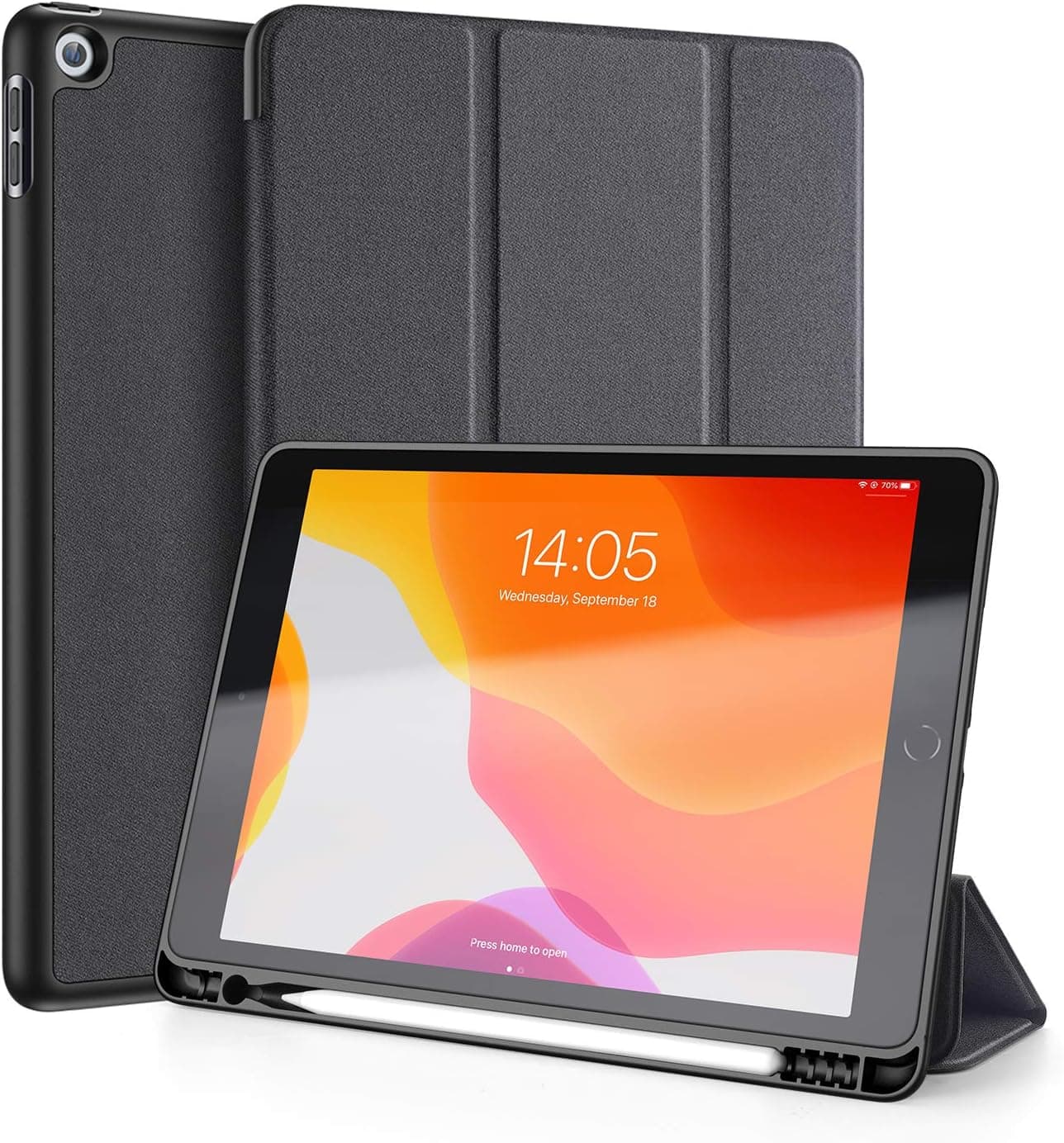 Neepanda Case for iPad 10.2 inch 2019 with Apple Pencil Holder, Lightweight Slim Smart Trifold Shockproof Cover for Apple iPad 7th Generation 10.2 inch 2019 Released Tablet, Auto Wake/Sleep-Black
