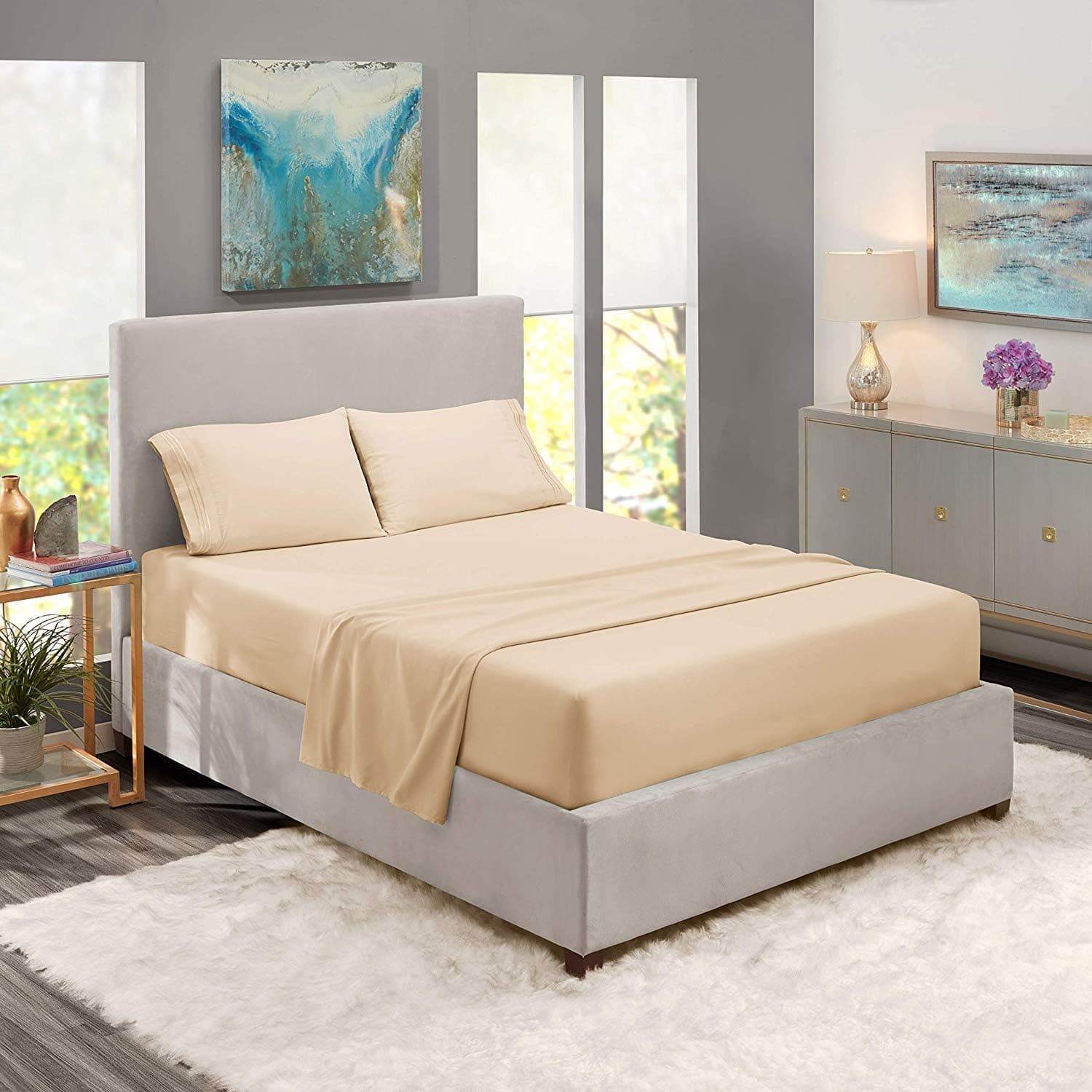 Anili Mili 4-Piece 1800 Collection Affordable Bed Sheet Set, King, Cream