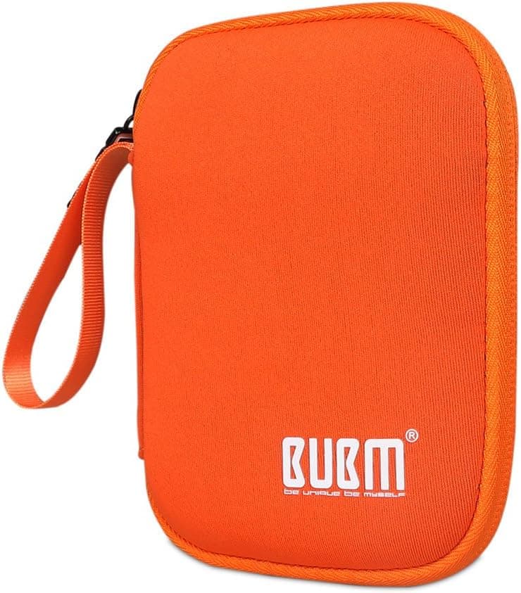 External Hard Drive Case, BUBM Soft Carrying Travel Case for 2.5-Inch Portable External Hard Drive/Portable Hard Drive Protection Box Case/ Electronics Travel Organizer/Cable Bag-Orange