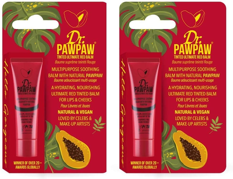 Dr. PAWPAW Multi-Purpose Balm | No Fragrance Balm, For Lips, Skin, Hair, Cuticles, Nails, and Beauty Finishing | 10 mL (Ultimate Red, 2 Pack)