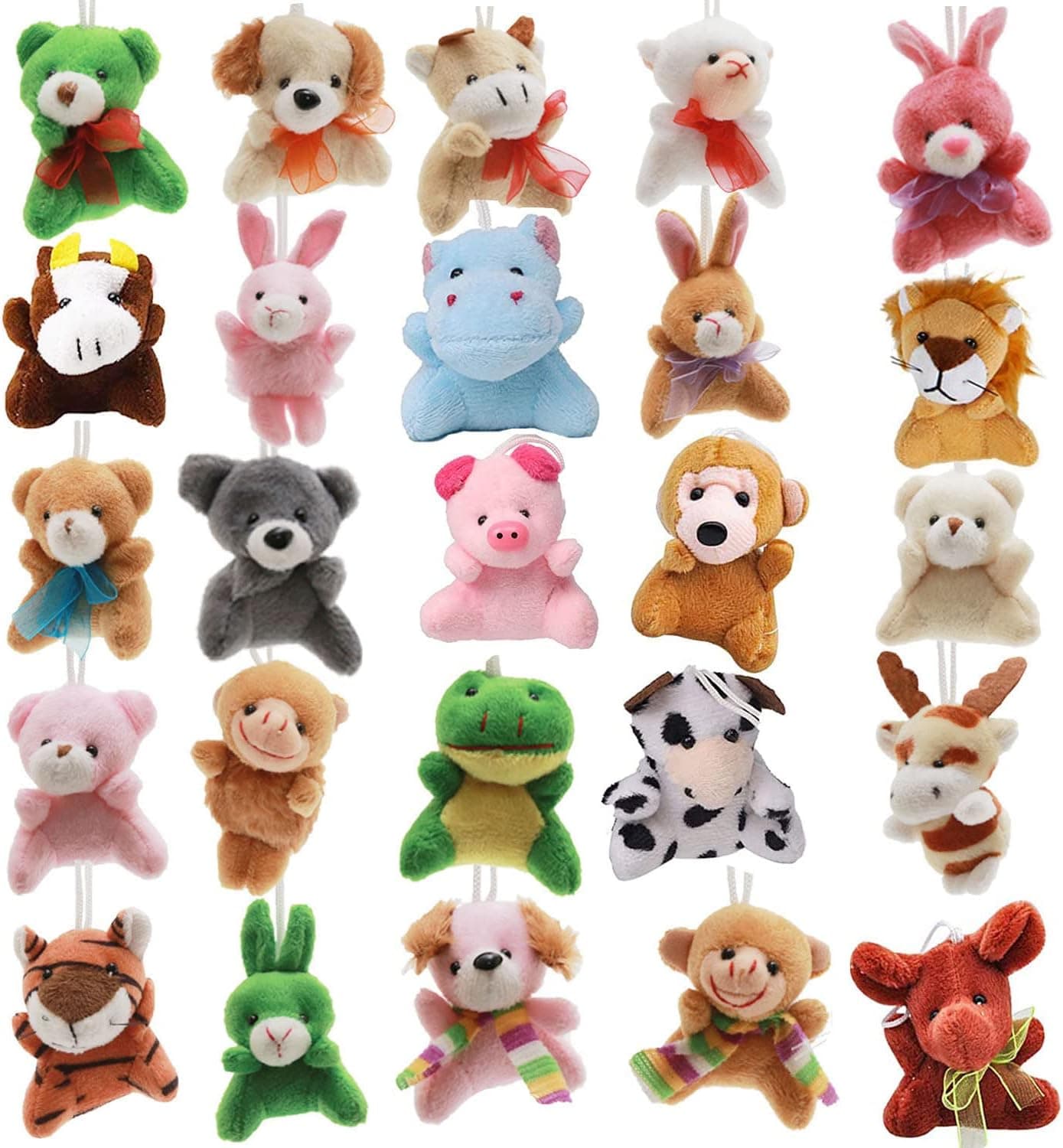 Mini Plush Animals Bulk 25 Pack Small Stuffed Animal Toy Set Goodie Bag Fillers Easter Egg Basket Stuffers Party Favor Prize for Classroom Teens Kids Students