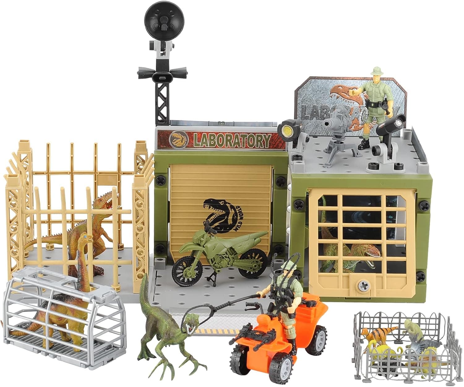 Flyintoys Dinosaur Toys for Kids,Dinosaurs Figures Playset with trex,Soldier,Lab,Dino Cage,Hunting Equipment,Create a Dino World,Educational Toy Birthday Children's Day Gift for Toddler 3-9 Boys&Girls