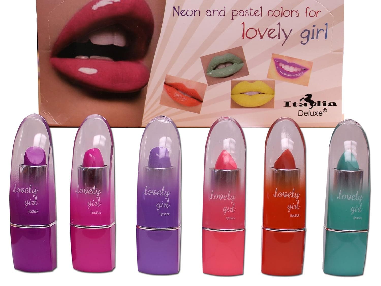 Italia Deluxe Lovely Girl Neon and Pastel Lipsticks Set 2 (6 Colors)