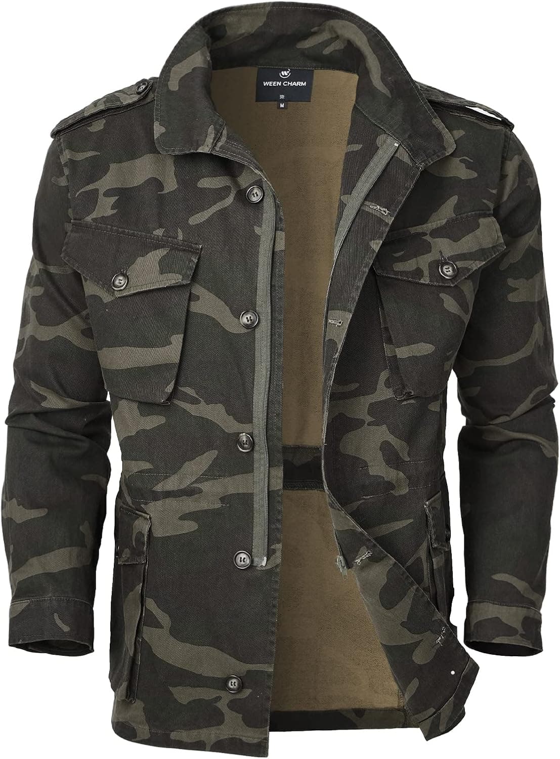 WEEN CHARM Men’s Casual Lightweight Military Jackets Washed Cotton Camo Jacket Windbreaker