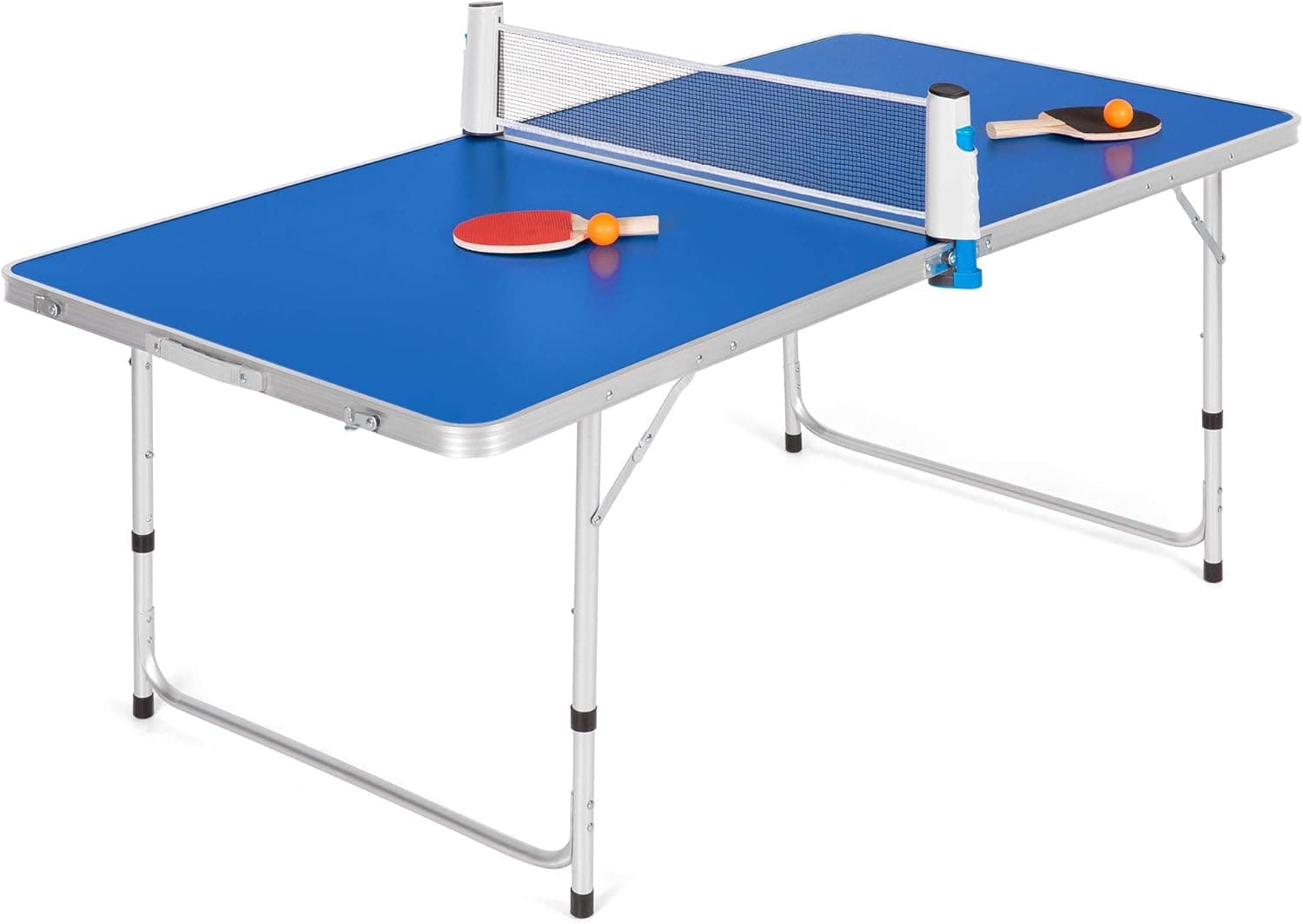Best Choice Products 58in Indoor Outdoor Portable Folding Ping Pong Table Tennis Game Set w/ 2 Balls, 2 Paddles, Net, Built-in Handles - Blue