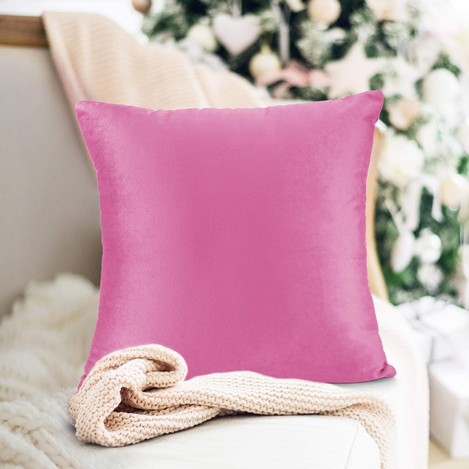 Nestl Throw Pillow Covers, Cozy Velvet Decorative Outdoor Pillow Covers 16x16 Inches, Soft Solid Cushion Covers for Sofa, Bed and Car - Light Pink