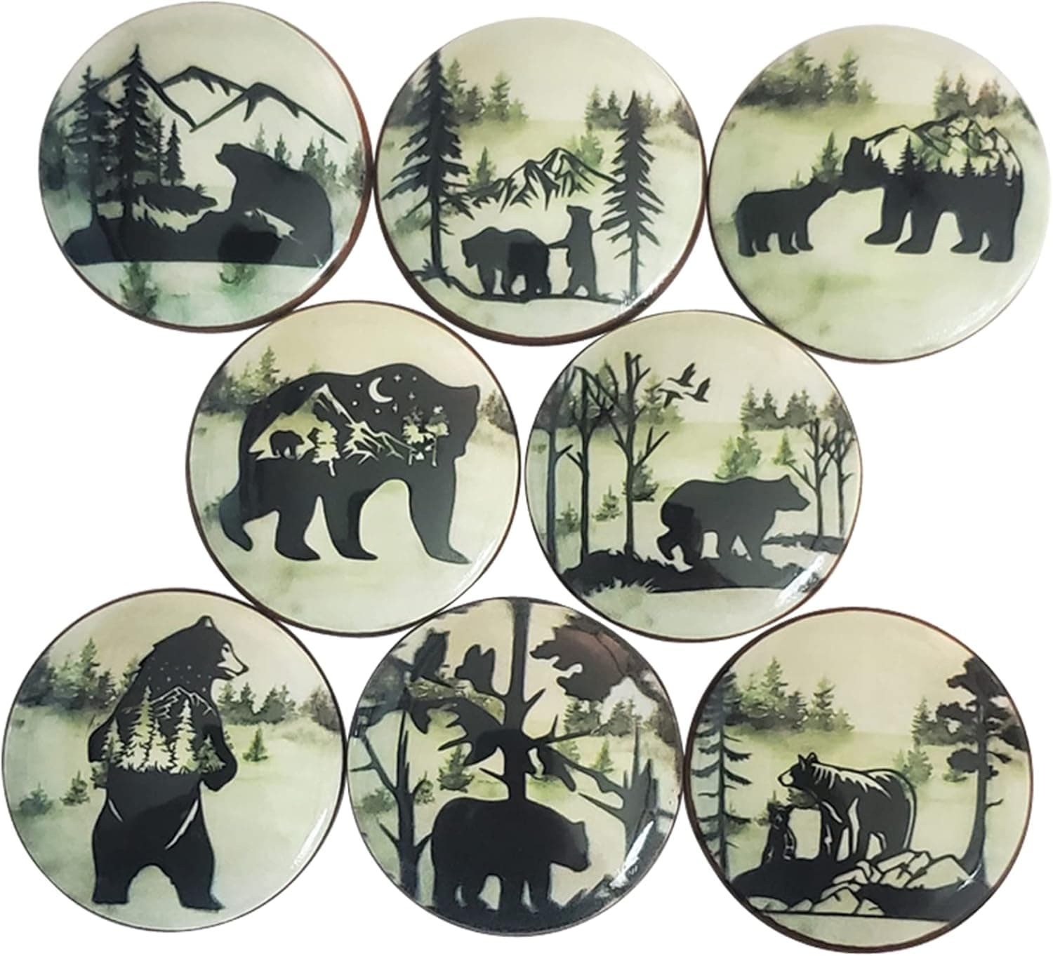 Woodland Kitchen Cabinet Knobs, Decorative Bear Drawer Pulls, Rustic Animal Cabinet Handles, Vintage Brass & Wood Handle, Set of 8 Dresser Knobs for Closet & Doors, Bathroom, Bedroom or Drawer Knobs