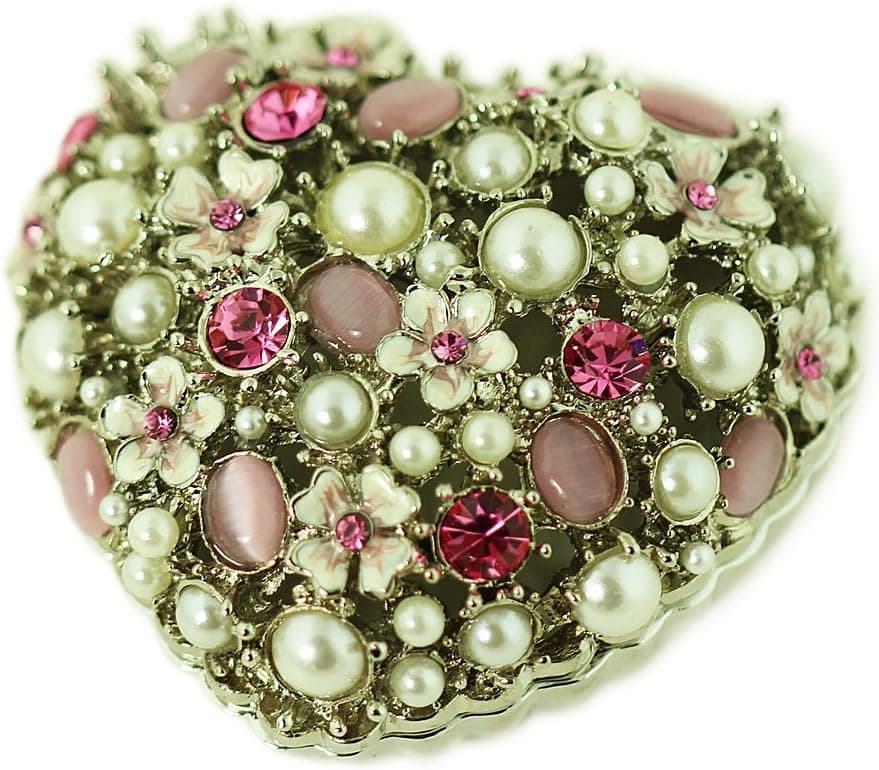 EchoMerx Heart Trinket Box with Simulated Pearls and Crystals for Wedding Ring Jewelry Gift for Women Girl
