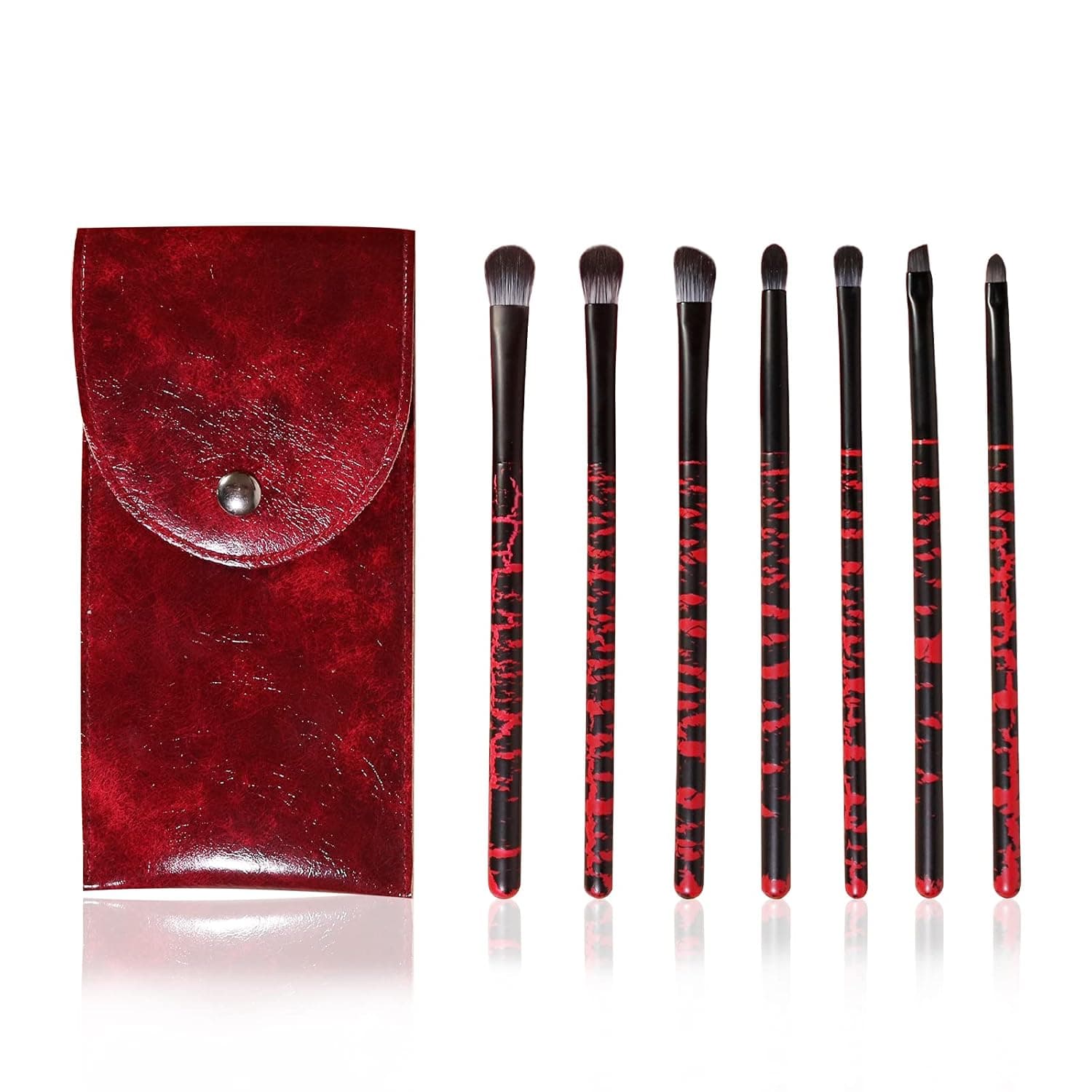 Sylavilla Eyeshadow Makeup Brush Set, 7pcs Soft Synthetic Hairs & Real Wood Handle Eyeliner Brushes Kit (Red)