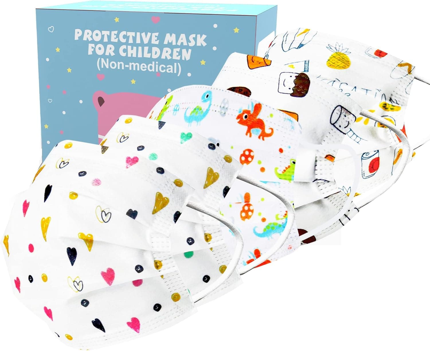 Sheal 100PCS Disposable Kids Face Masks Cute 5-Cartoons Face Masks For Kids (4-12 Years Old)