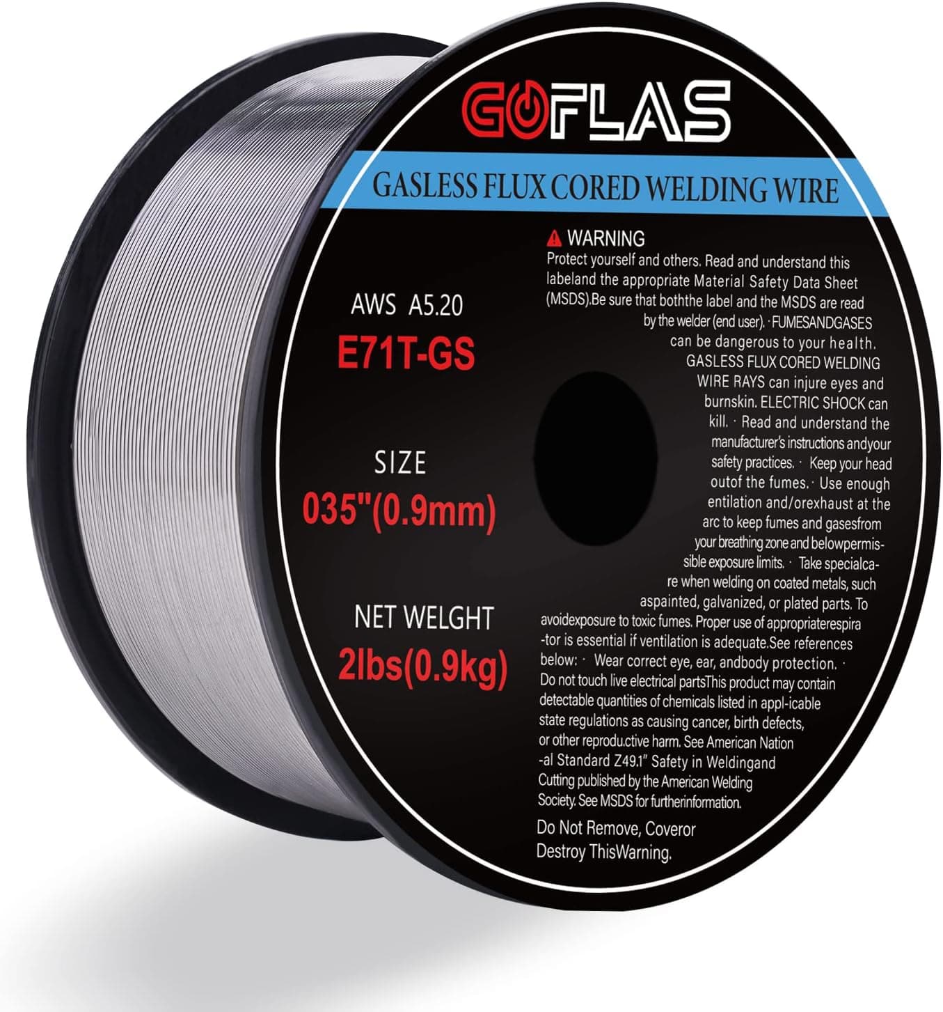 Flux Core Welding Wire, Goflas E71T-GS .035" 2-Pound Gasless Mig Welding Wire